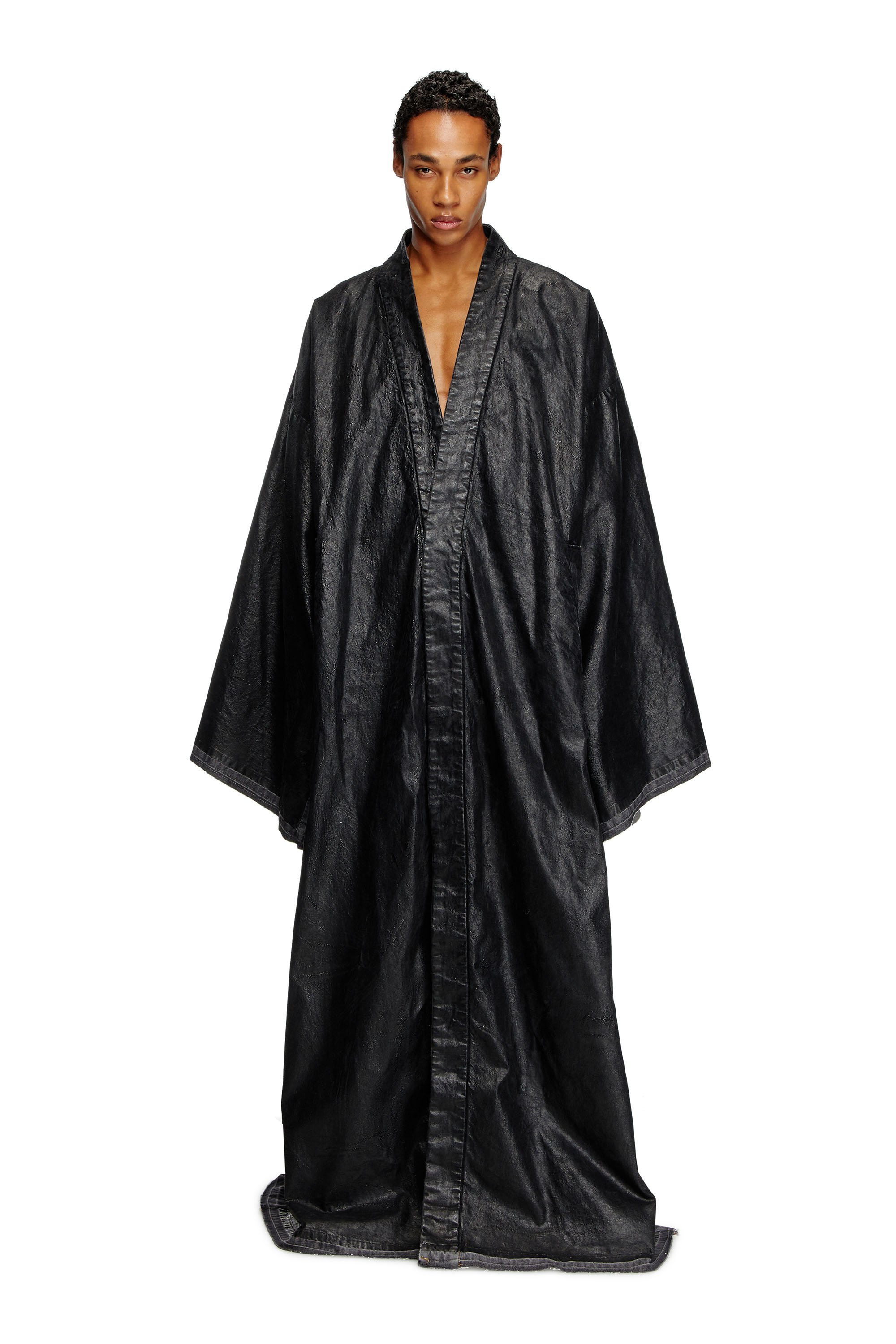 Diesel - D-D-KIM, Unisex's Denim kimono coat with coated front in Black - 2