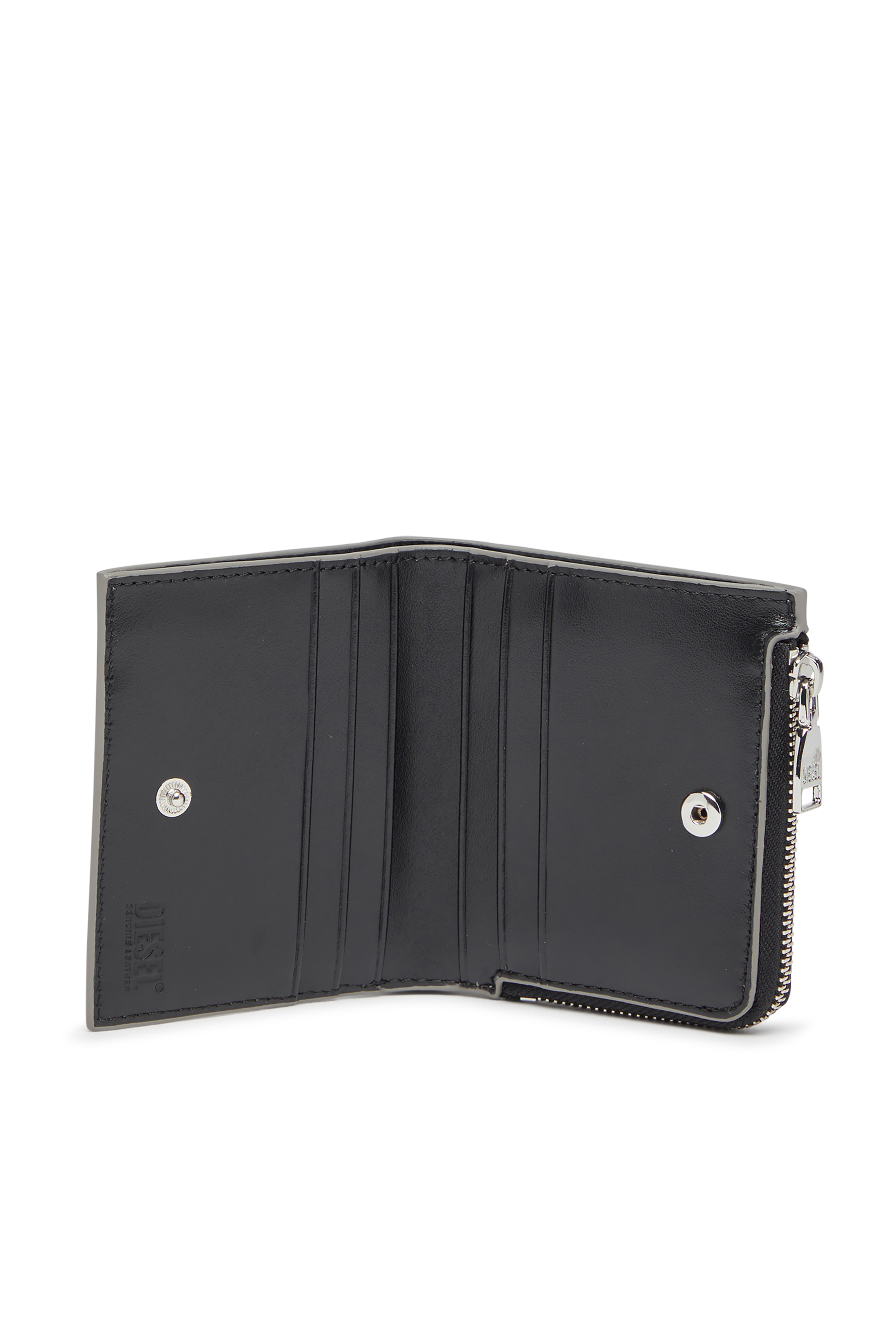 Diesel - 1DR BI FOLD ZIP L, Tarjetero de cuero espejado que se pliega por la mitad Mujer in Plateado - 3