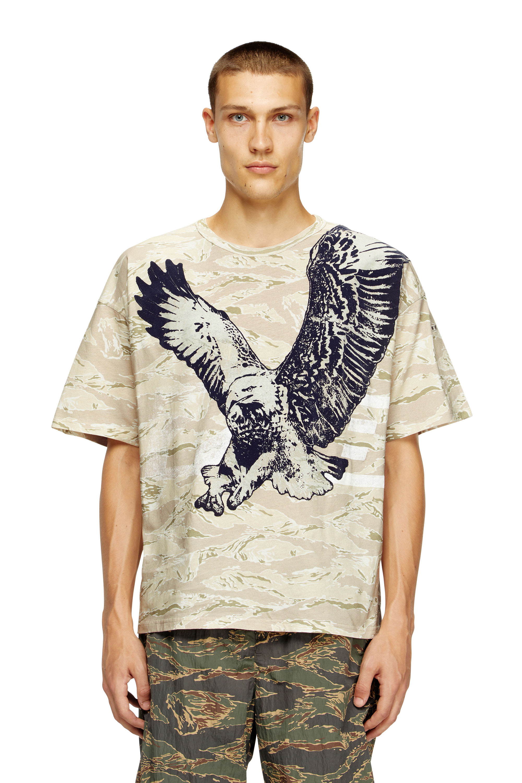 Diesel - T-BOXT-T14, Camiseta de camuflaje con estampado de águila Hombre in Beige - 1