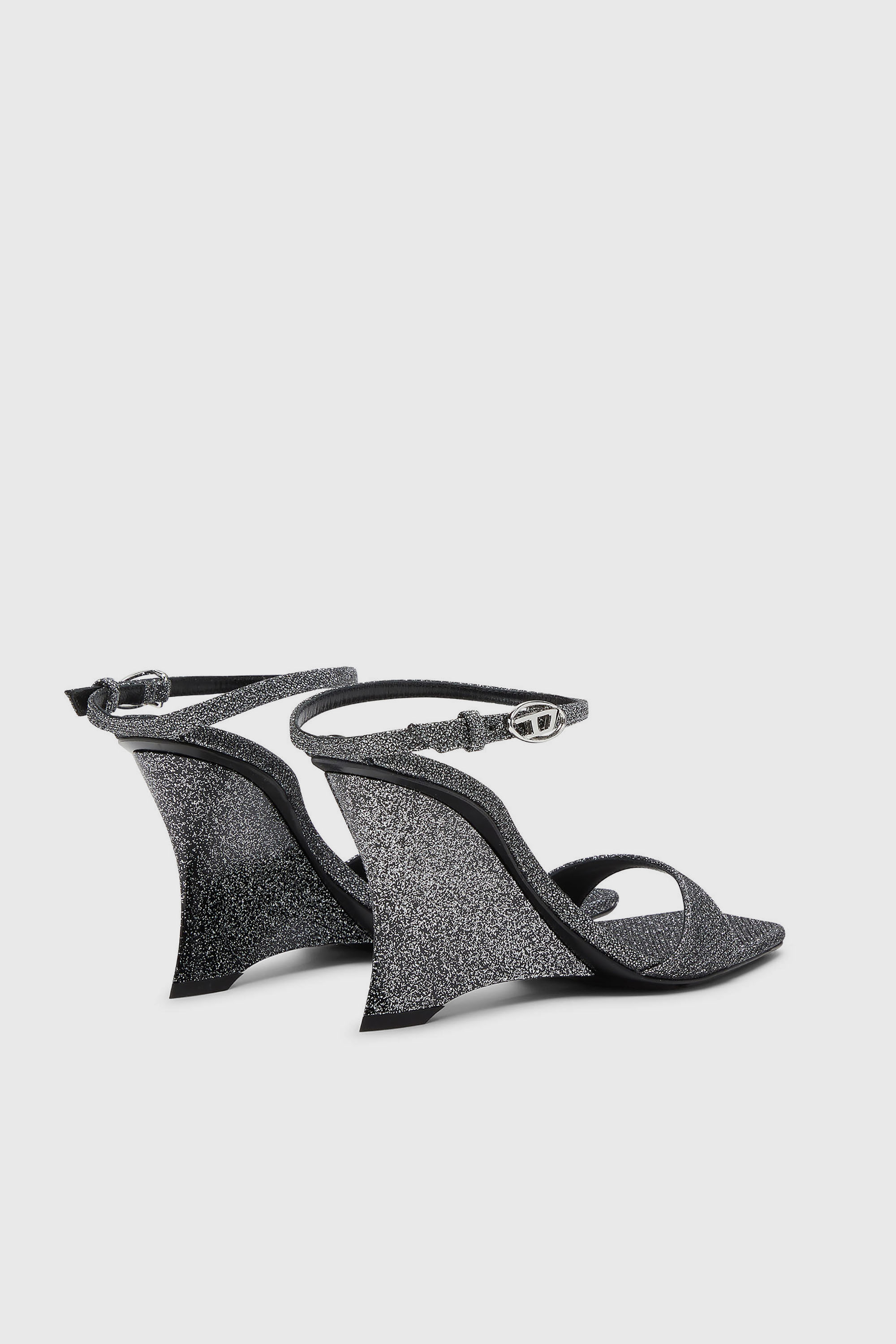 Diesel - D-AMBER SANDAL WEDGE, D-Amber-Sandalias de cu&ntilde;a en tejido Lurex Mujer in Plateado - 3