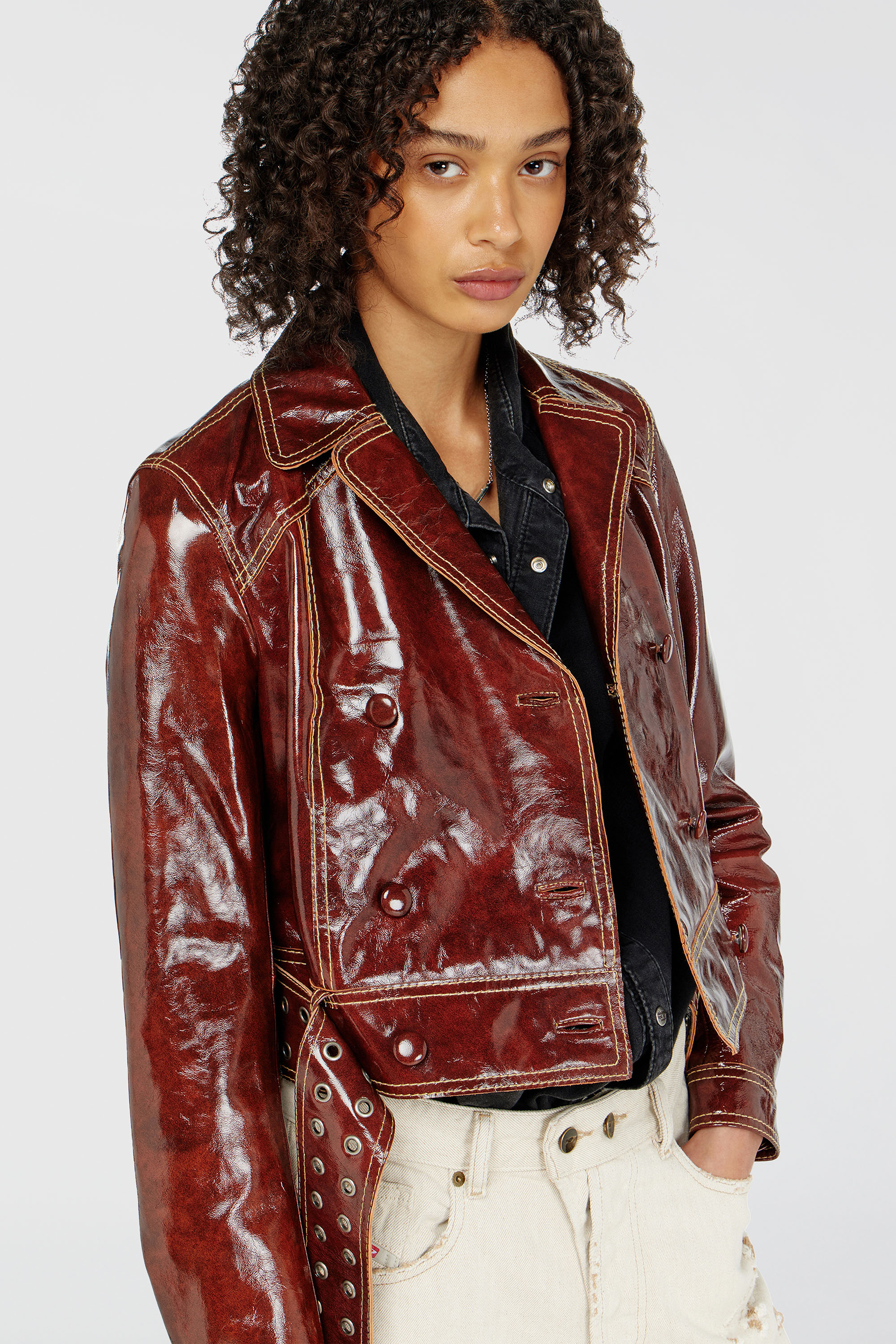 Diesel - L-EGEND, Chaqueta de charol con cintur&oacute;n ancho Mujer in Rojo - 6