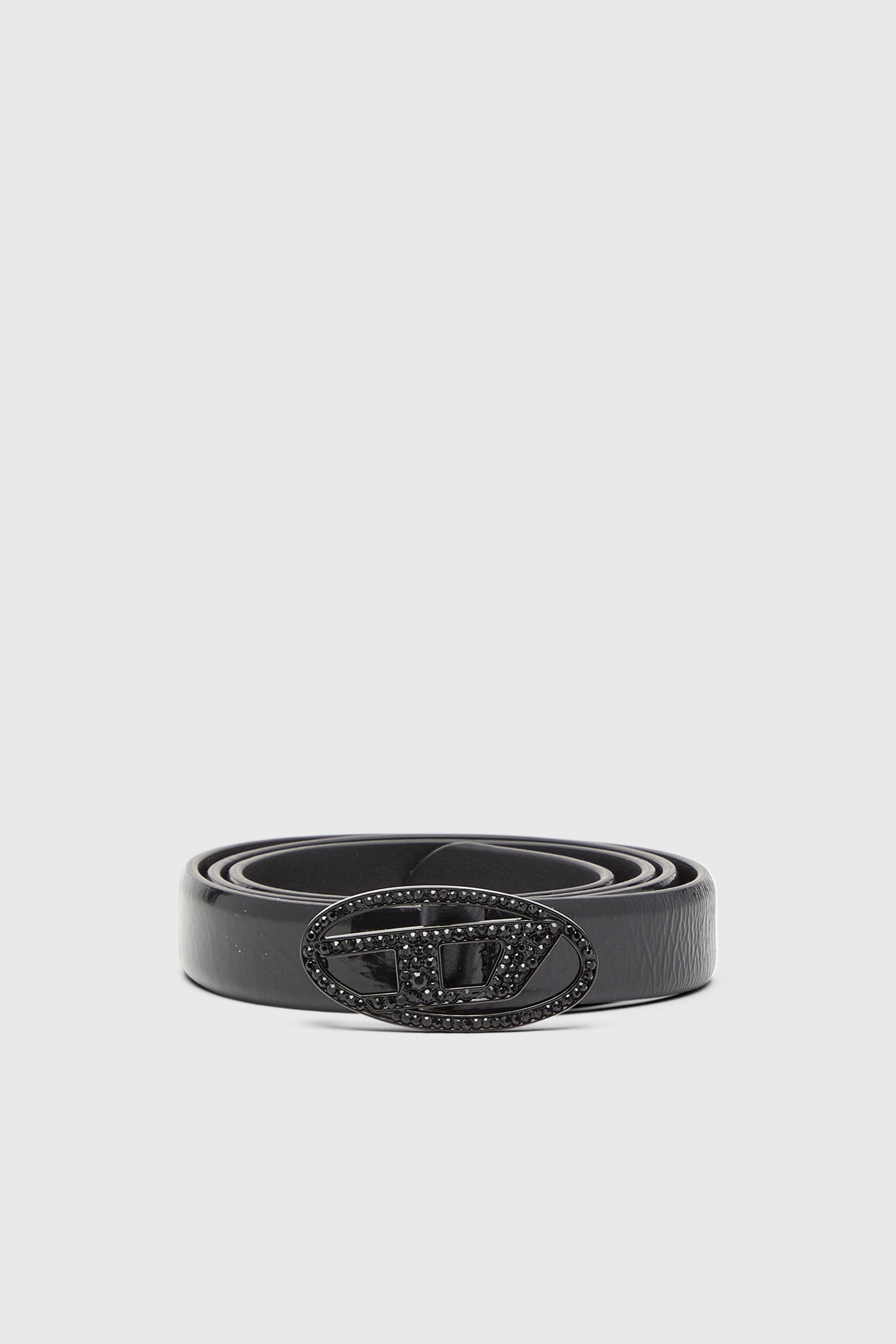 Diesel - B-1DR STRASS 20, Cintur&oacute;n  2 cm de cuero con hebilla de cristal Mujer in Negro - 1