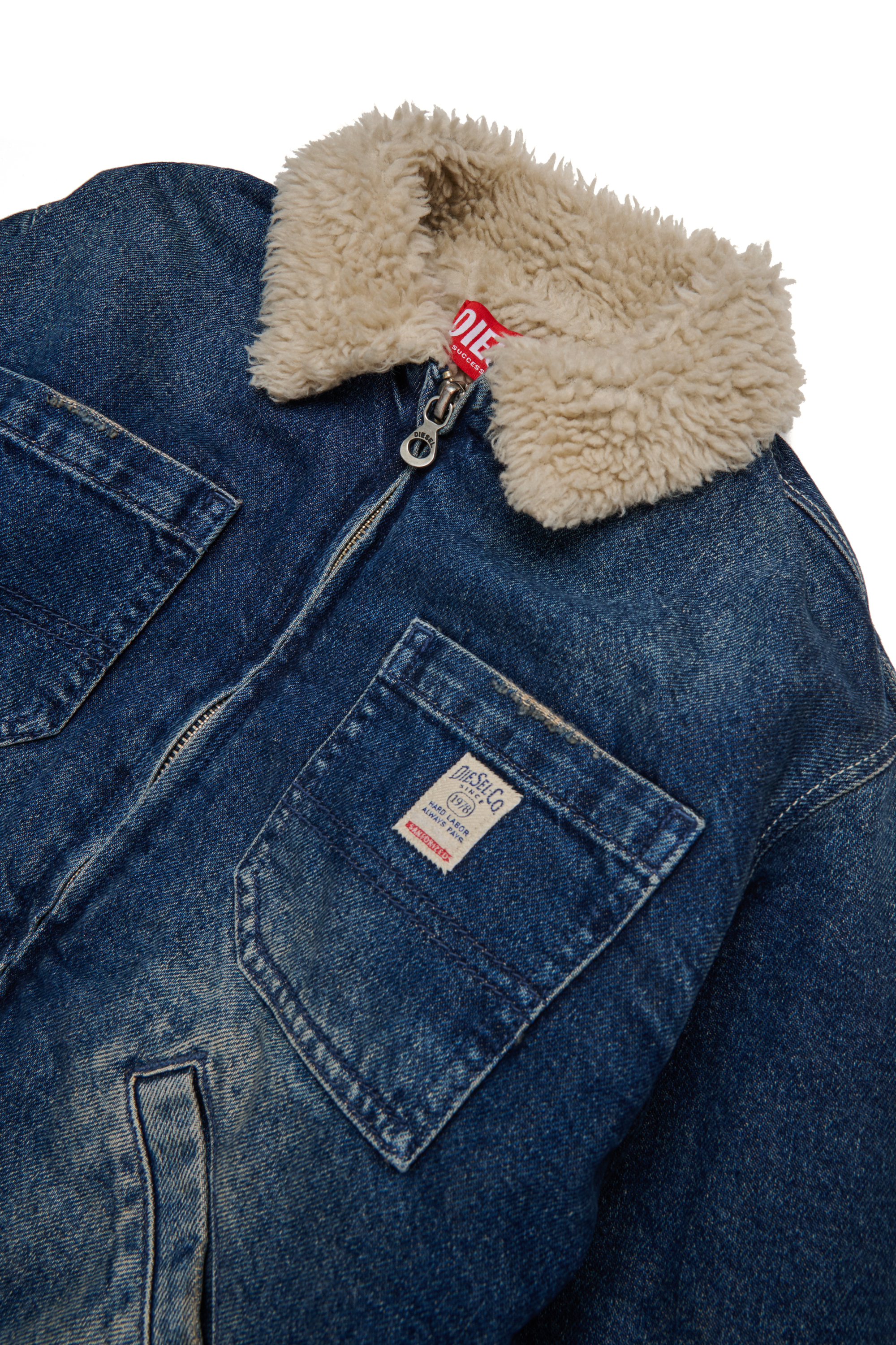 Diesel - JOMOX-FUR, Chaqueta de denim con cuello de piel Hombre in Azul marino - 3