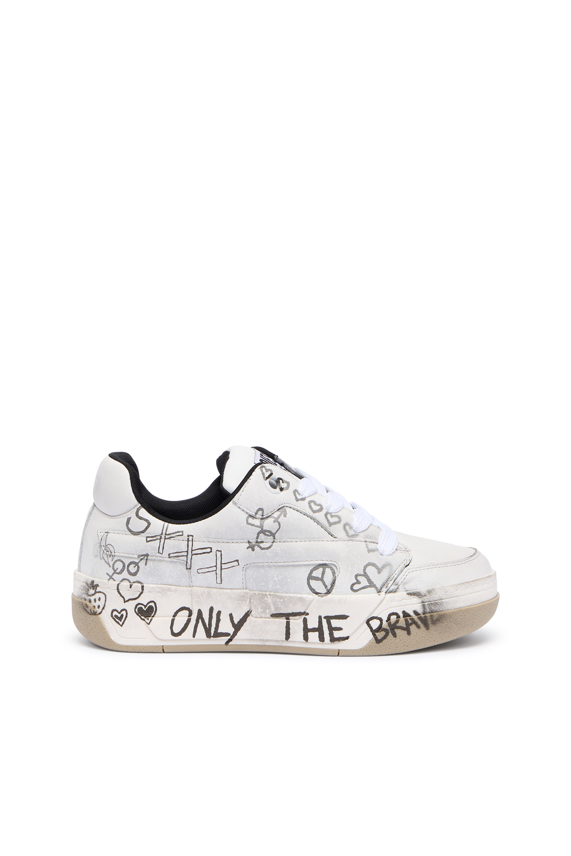 Diesel - S-D-OLLIE LOW, D-Ollie-Zapatillas de cuero con estampado de graffiti Hombre in Blanco - 1