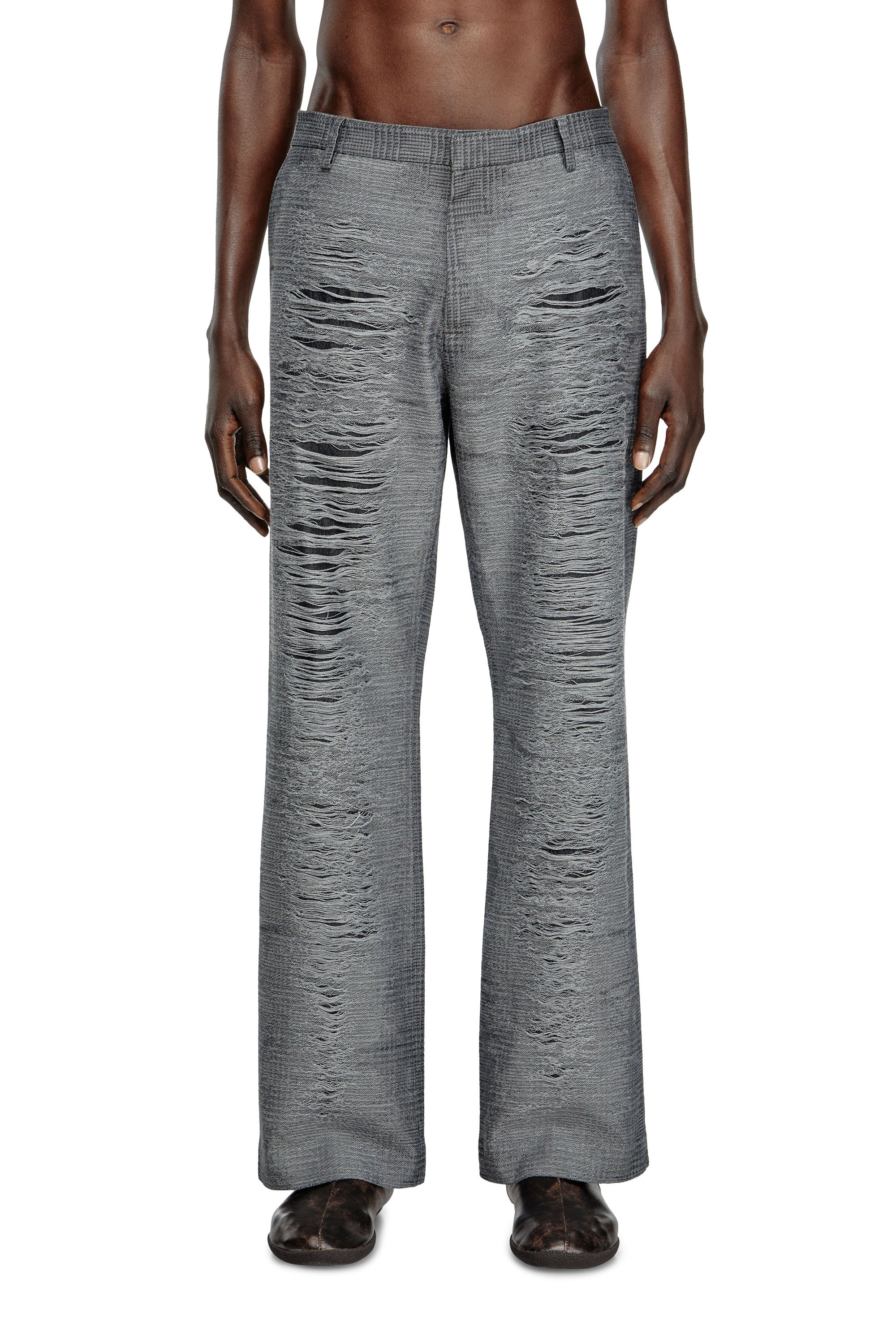 Diesel - P-BOIX, Pantalones a cuadros con parte delantera rasgada Hombre in Gris - 1