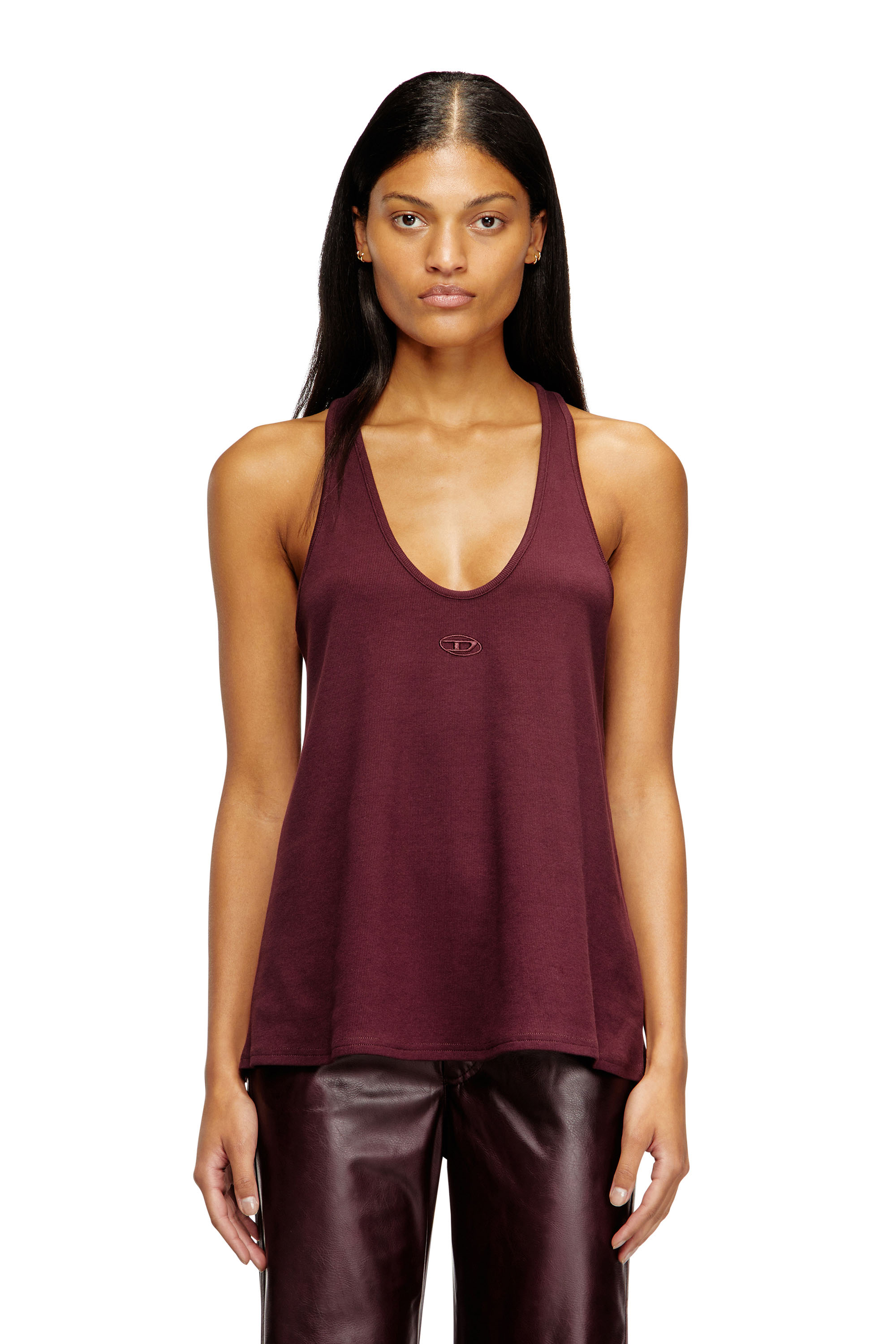 Diesel - FR-T-IPSYA, Camiseta sin mangas burgundy con detalle Oval D Mujer in Rojo - 1