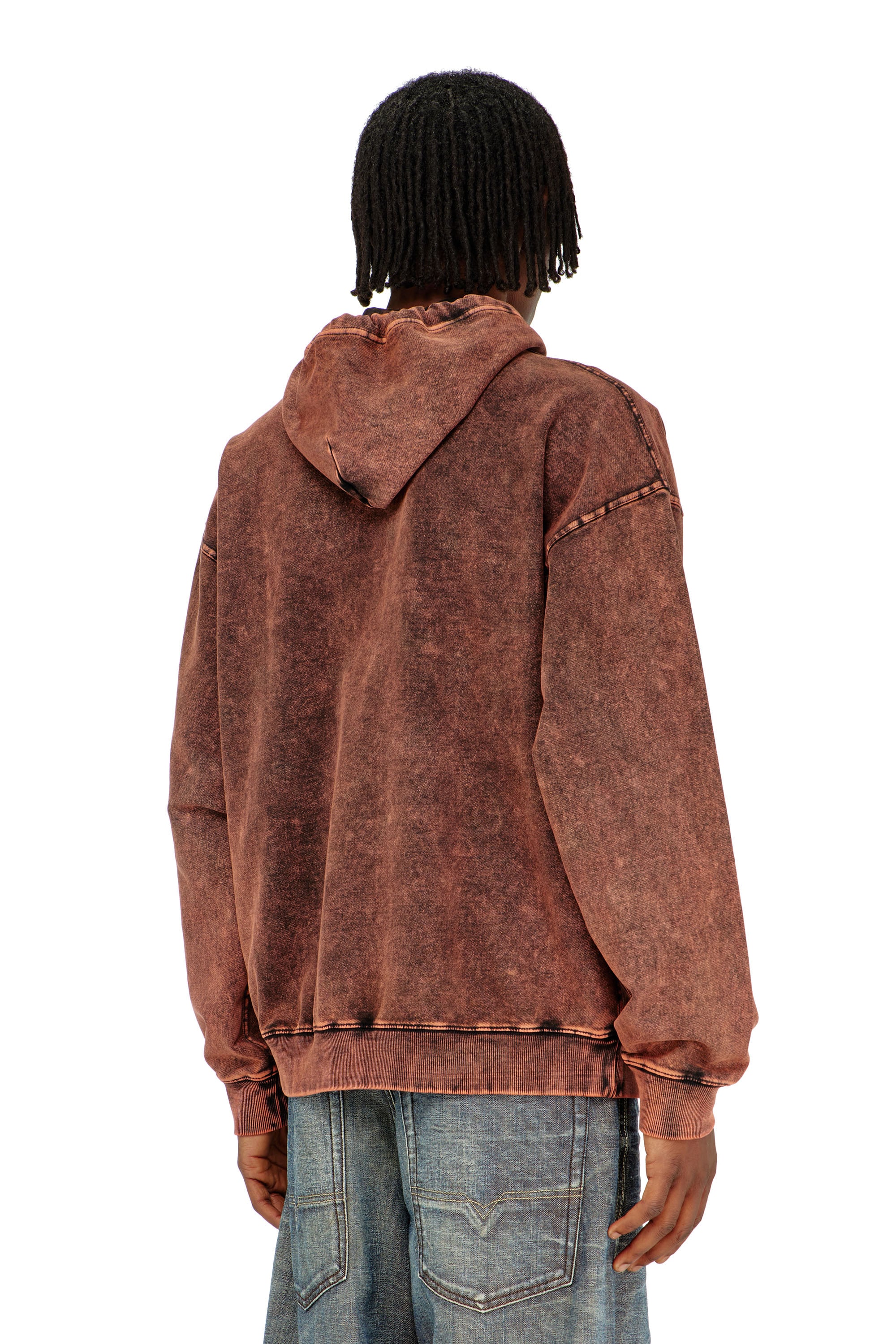 Diesel - S-BOXT-HOOD-TUK, Sudadera con efecto denim tratado Hombre in Marr&oacute;n - 4
