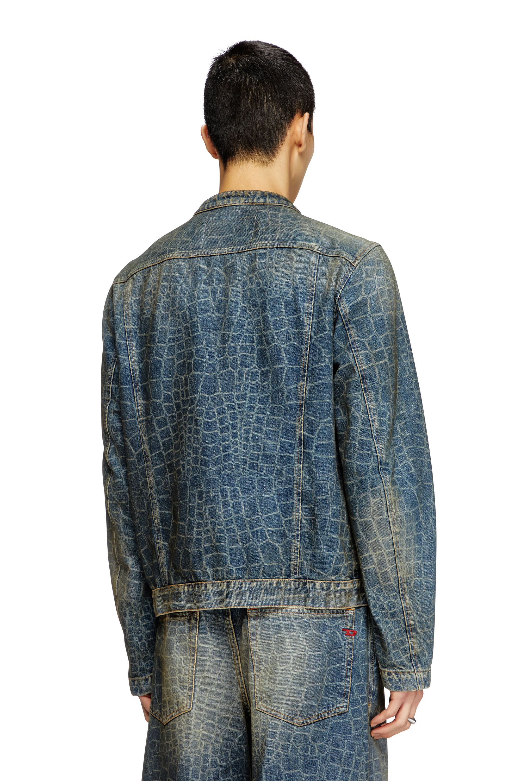 Diesel - CL-D-GLORY-SNAKE, Chaqueta motera en denim con estampado de serpiente Hombre in Azul marino - 4