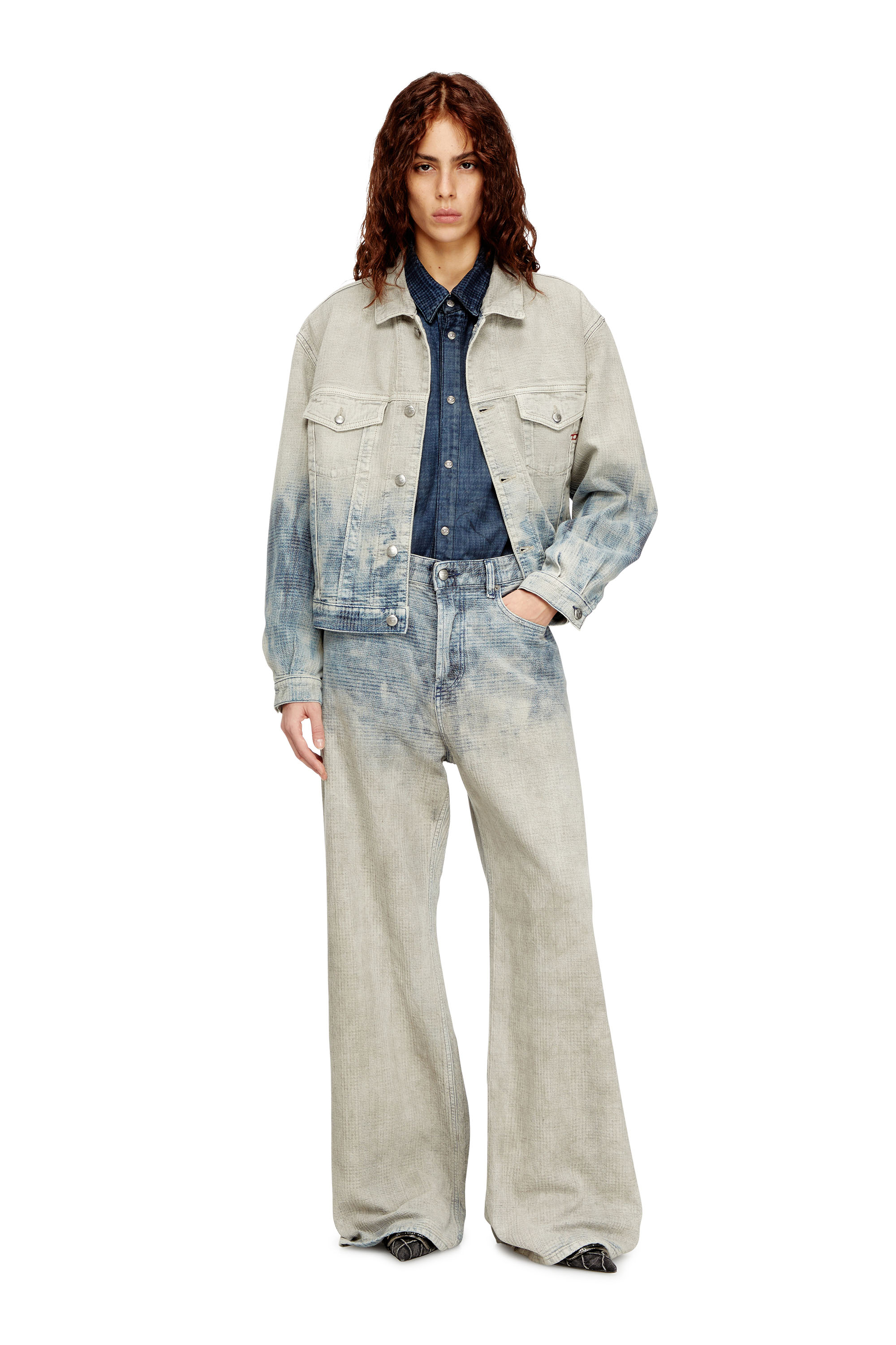 Diesel - D-RANGER, Chaqueta trucker en denim jacquard Príncipe de Gales Unisex in Multicolor - 4