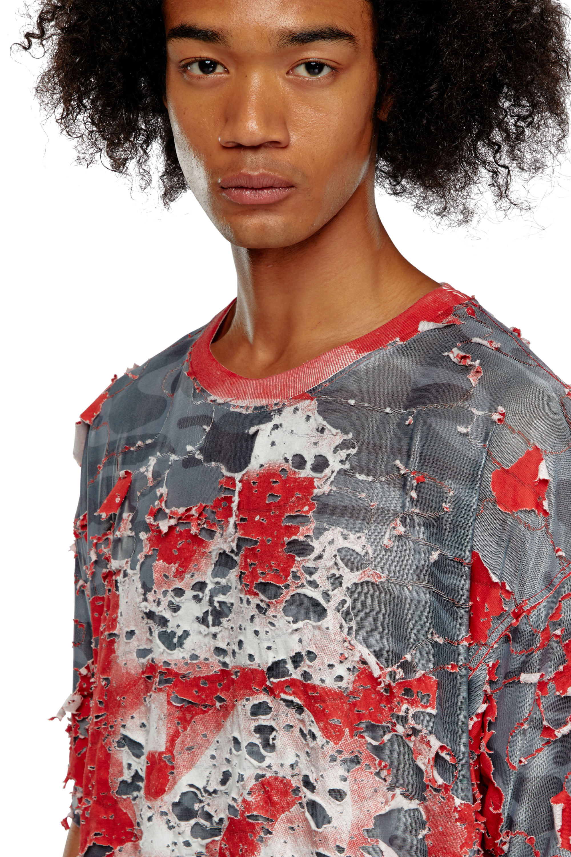 Diesel - T-BOXT-PEEL, Camiseta con logotipo en tejido destruido Hombre in Rojo - 5