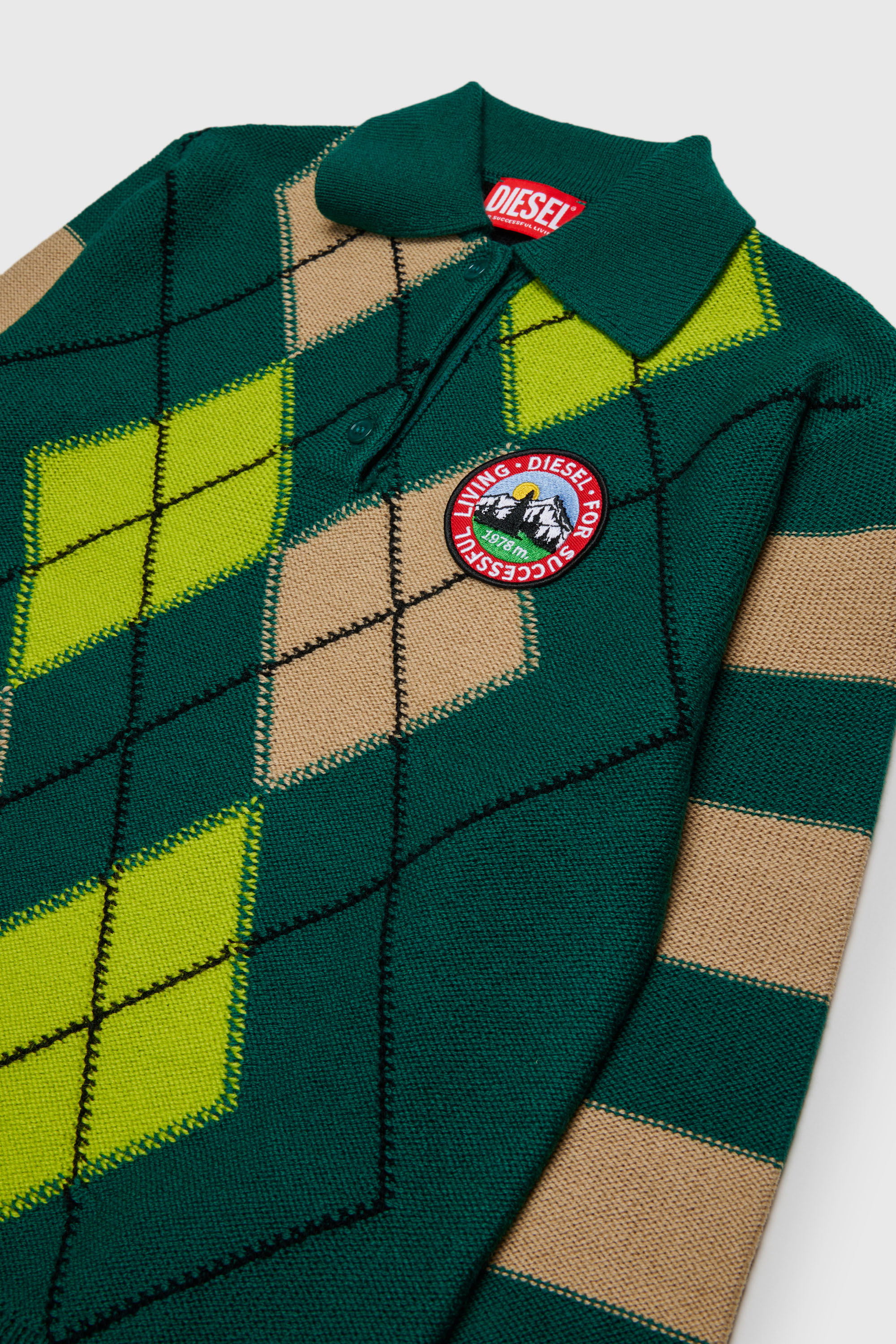 Diesel - KROMBY OVER, Jersey tipo polo de mezcla de lana con motivo argyle Unisex in Verde - 3