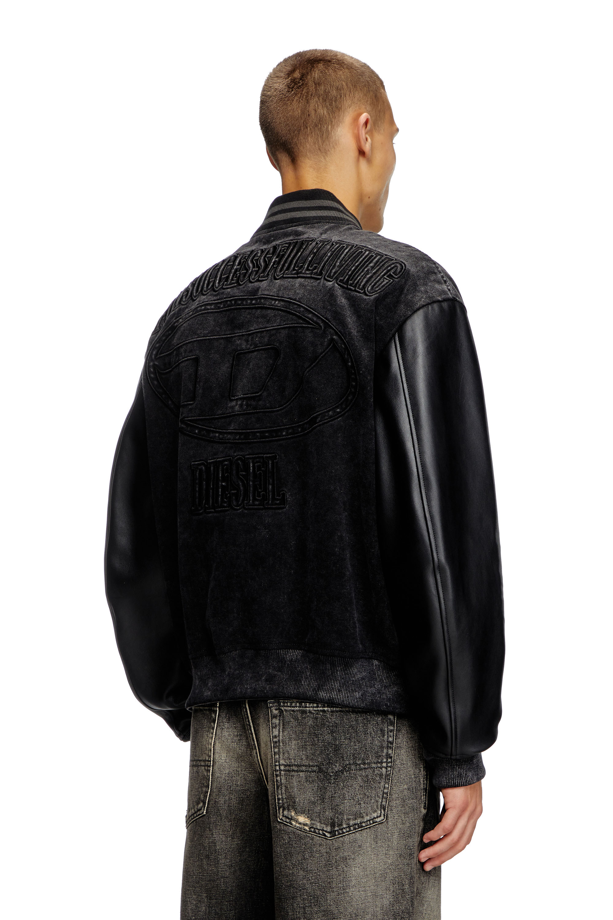 Diesel - L-NYN, Chaqueta bomber de denim y cuero Hombre in Negro - 4