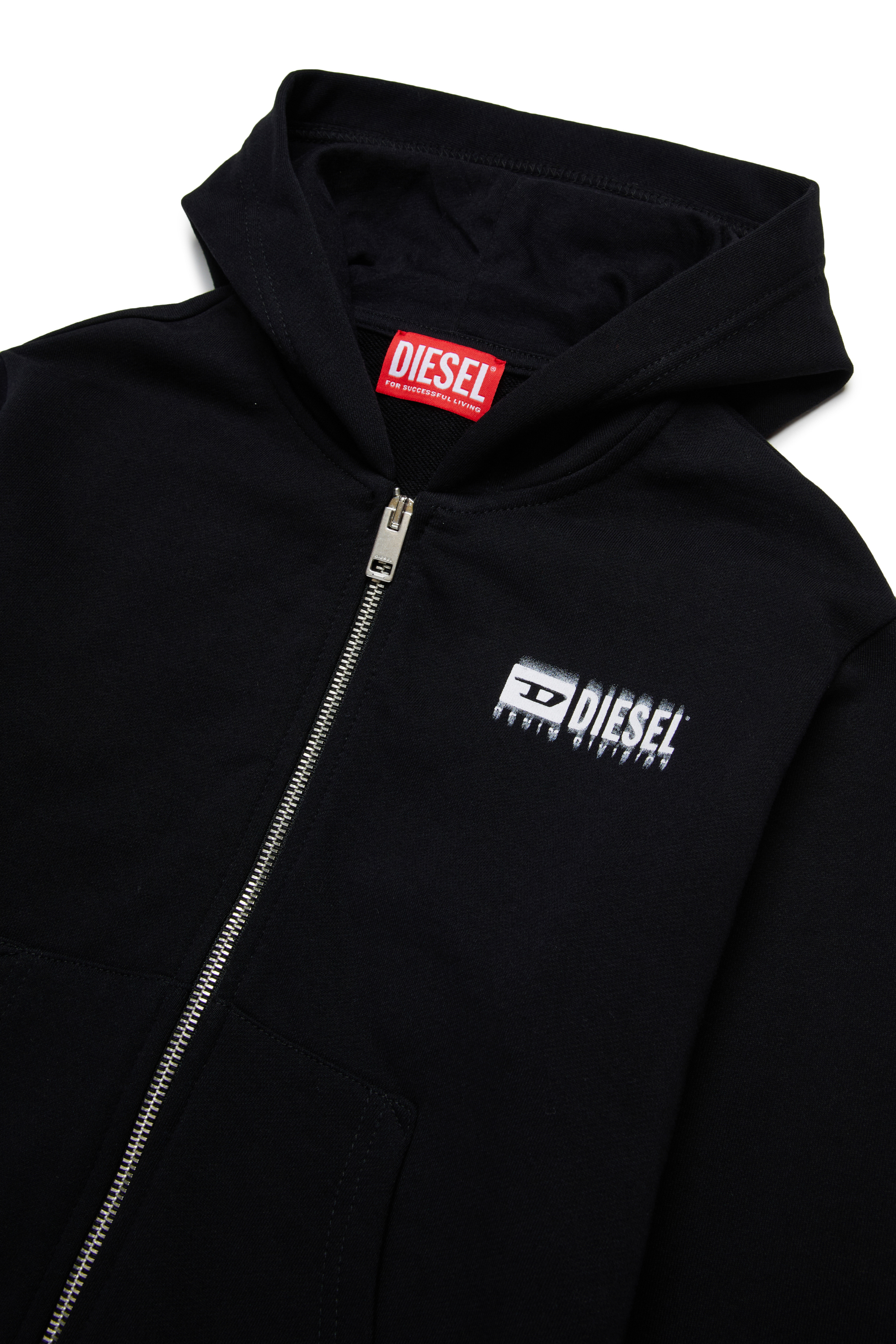 Diesel - SVOUGZIP OVER, Sudadera con capucha y cremallera con logotipo manchado Hombre in Negro - 3