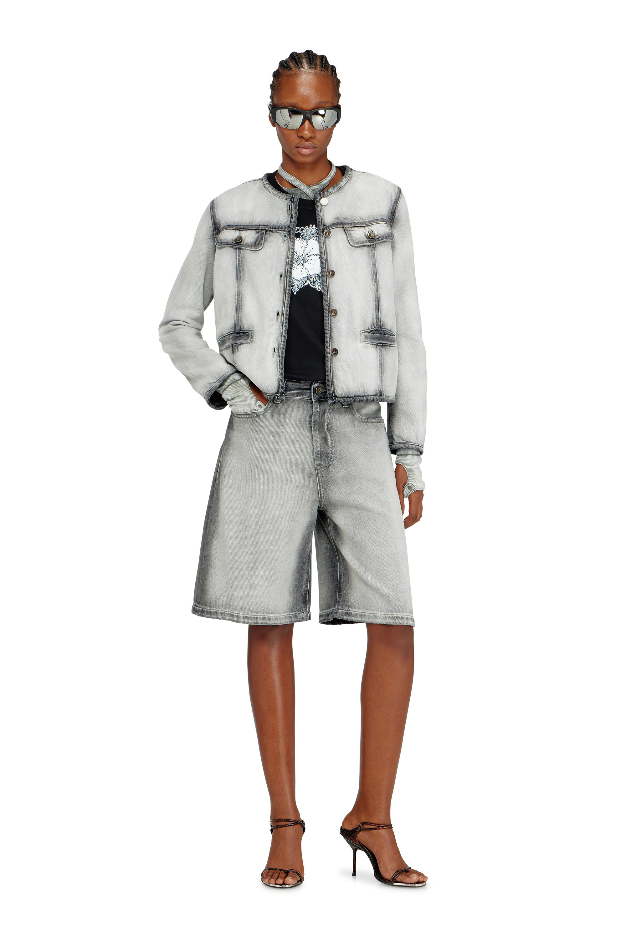 Diesel - DE-GRAFY-FSI, Chaqueta en denim skeleton suave Mujer in Gris - 2