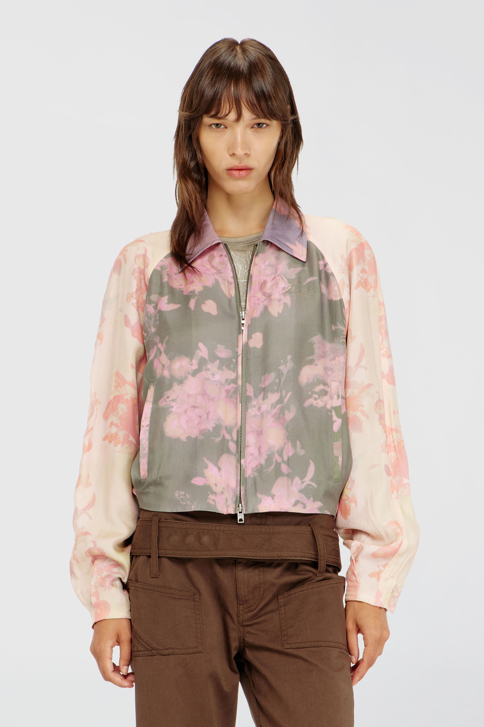 Diesel - G-ALENA, Chaqueta bomber floral en acetato arrugado Mujer in Multicolor - 1