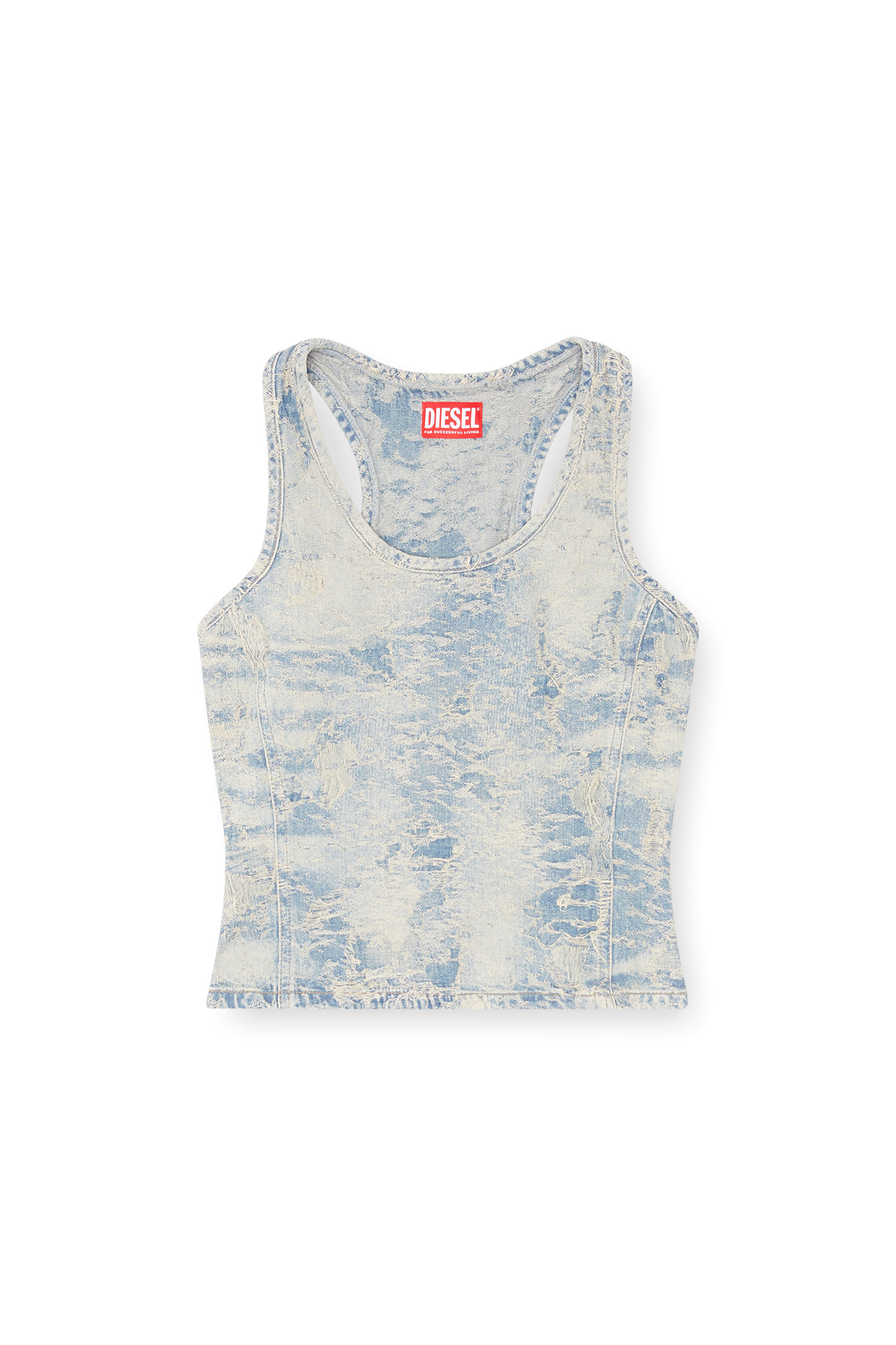 Diesel - DE-NORG-FSF, Camiseta con tirantes de denim en jacquard con efecto de suciedad Mujer in Azul marino - 3