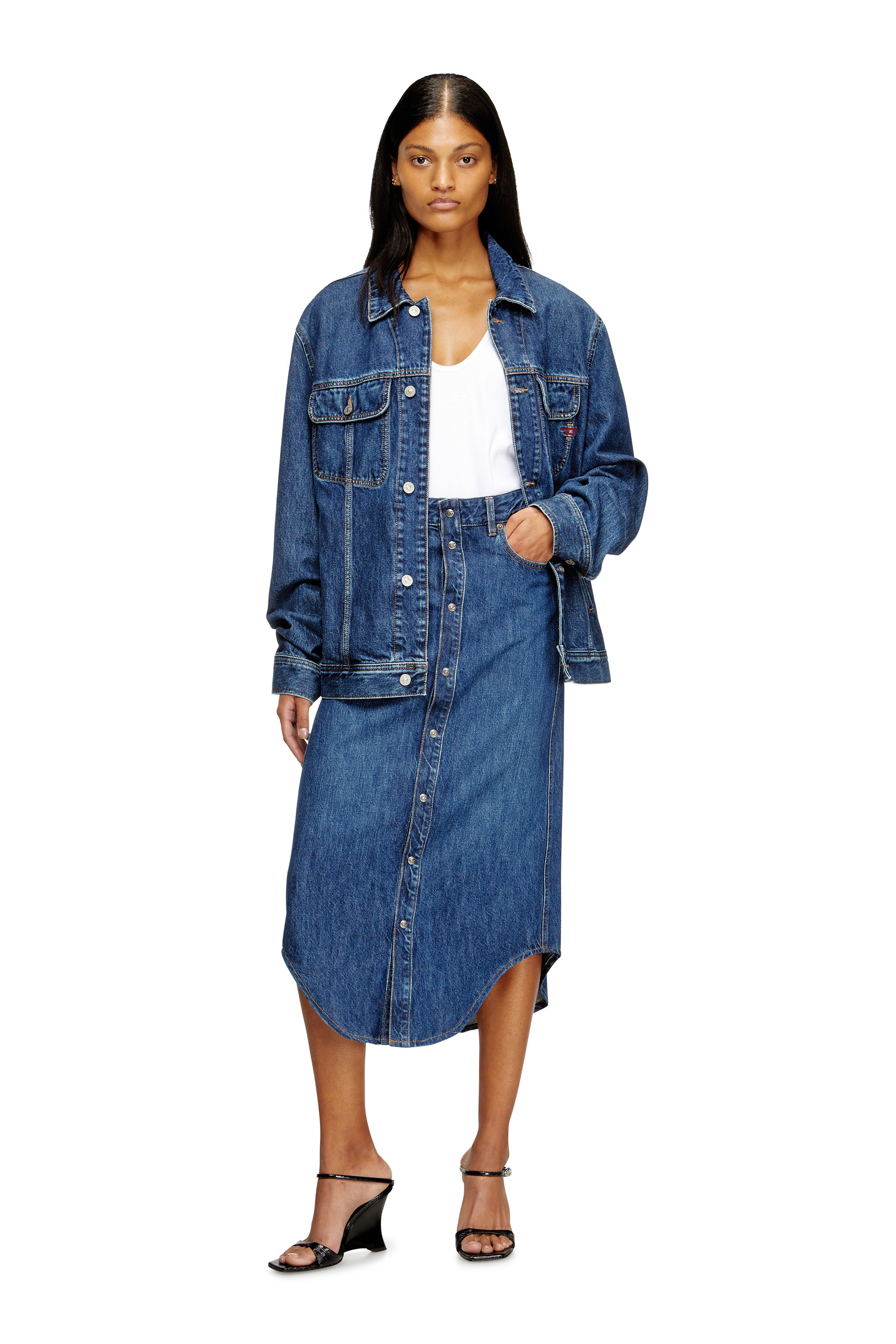 Diesel - DE-ARD-LONG, Woman's Denim skirt with front buttons in Blue - 2
