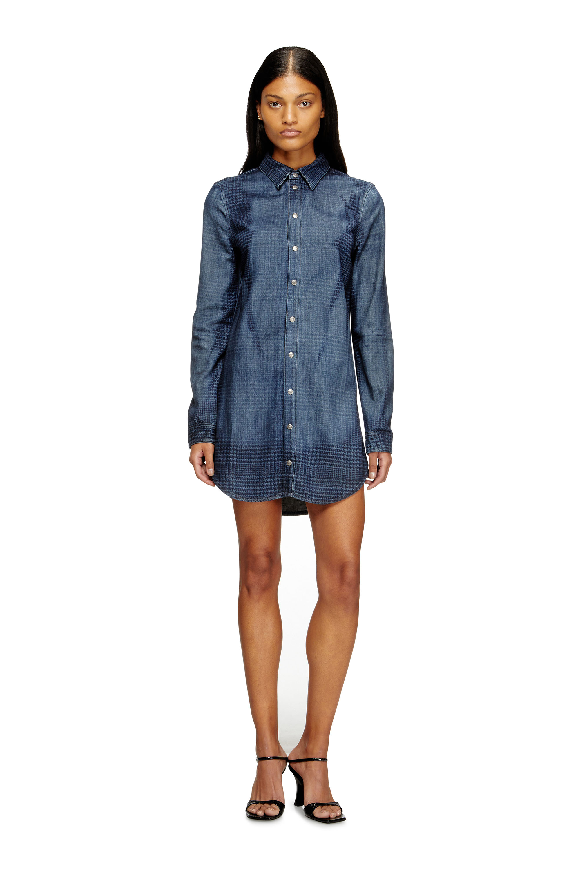 Diesel - DE-EAZY DRESS-S, Vestido camisero en denim fluido Príncipe de Gales Mujer in Azul marino - 3