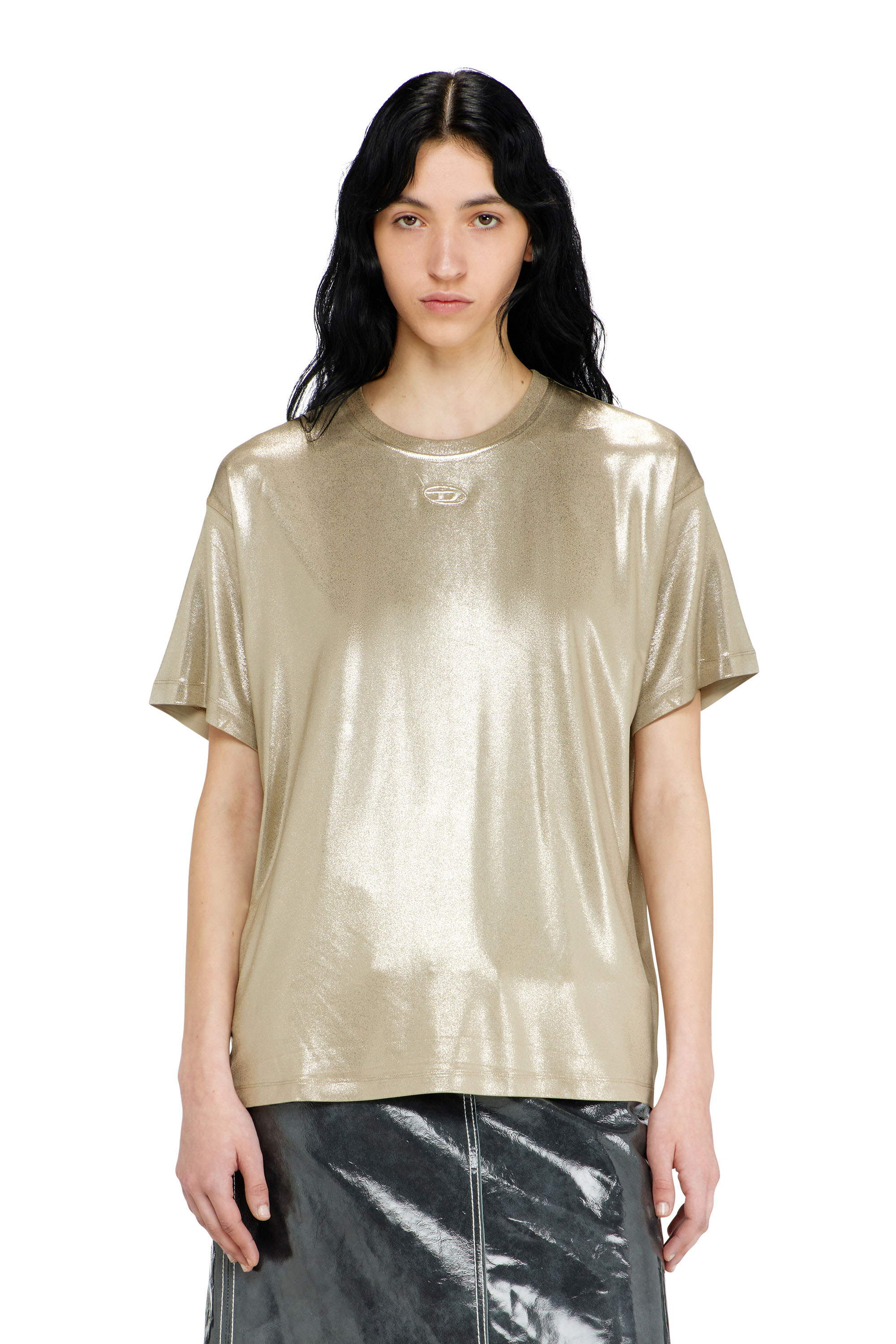 Diesel - T-NORMY-AA2, Camiseta de punto con acabado metalizado Mujer in Beige - 1