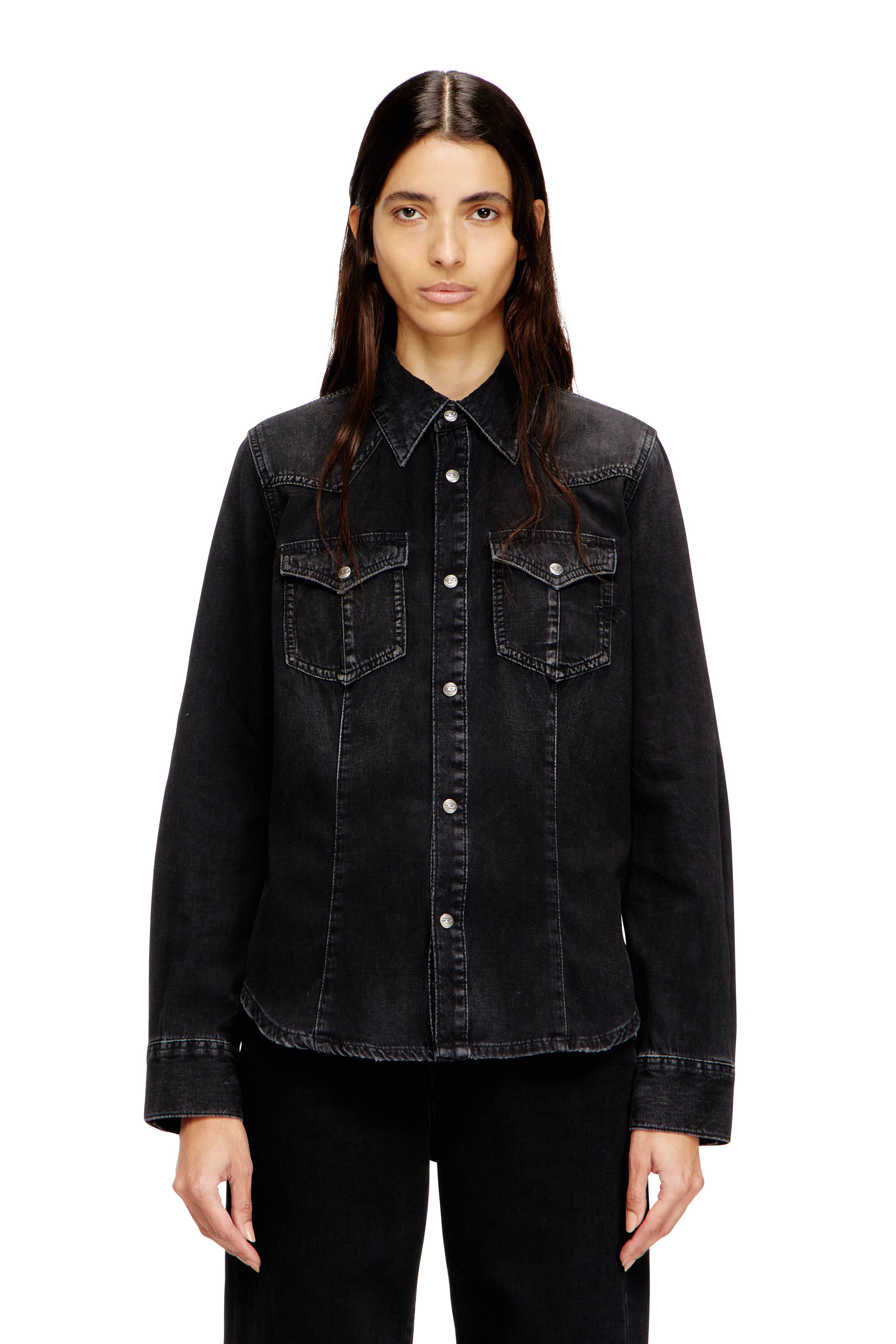 Diesel - DE-WAVES, Western shirt in treated denim Mujer in ToBeDefined - 1
