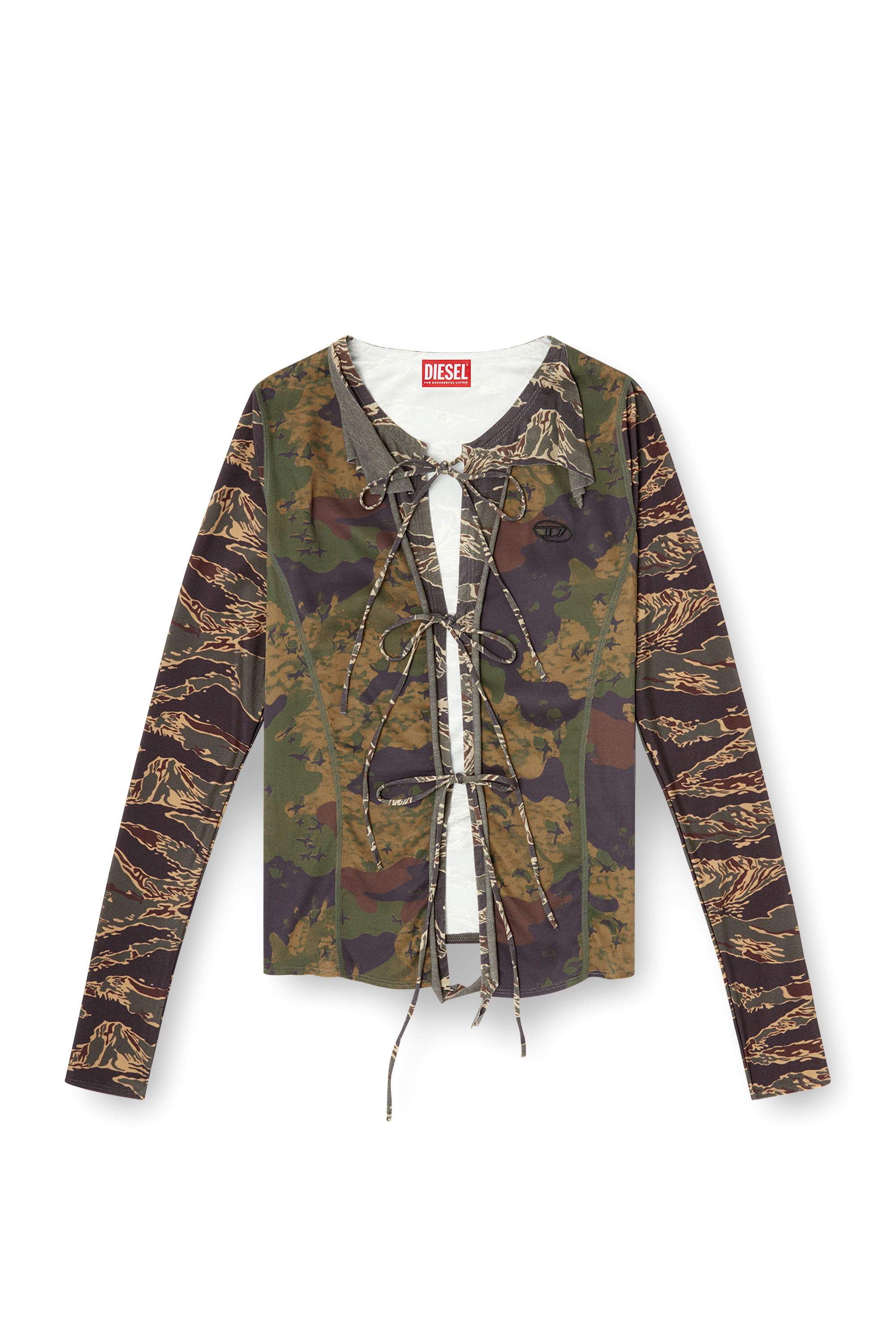Diesel - T-AFRY, Cárdigan con lazo y mezcla de estampados de camuflaje Mujer in Verde - 3