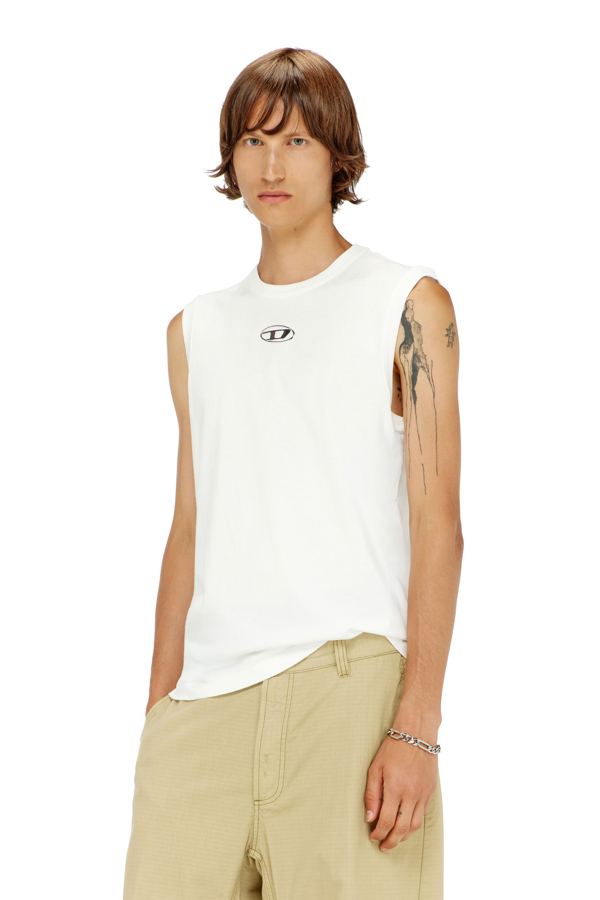 Diesel - T-BISCO-IOD, Camiseta de tirantes de algod&oacute;n sin mangas con Oval D met&aacute;lico Hombre in Blanco - 1