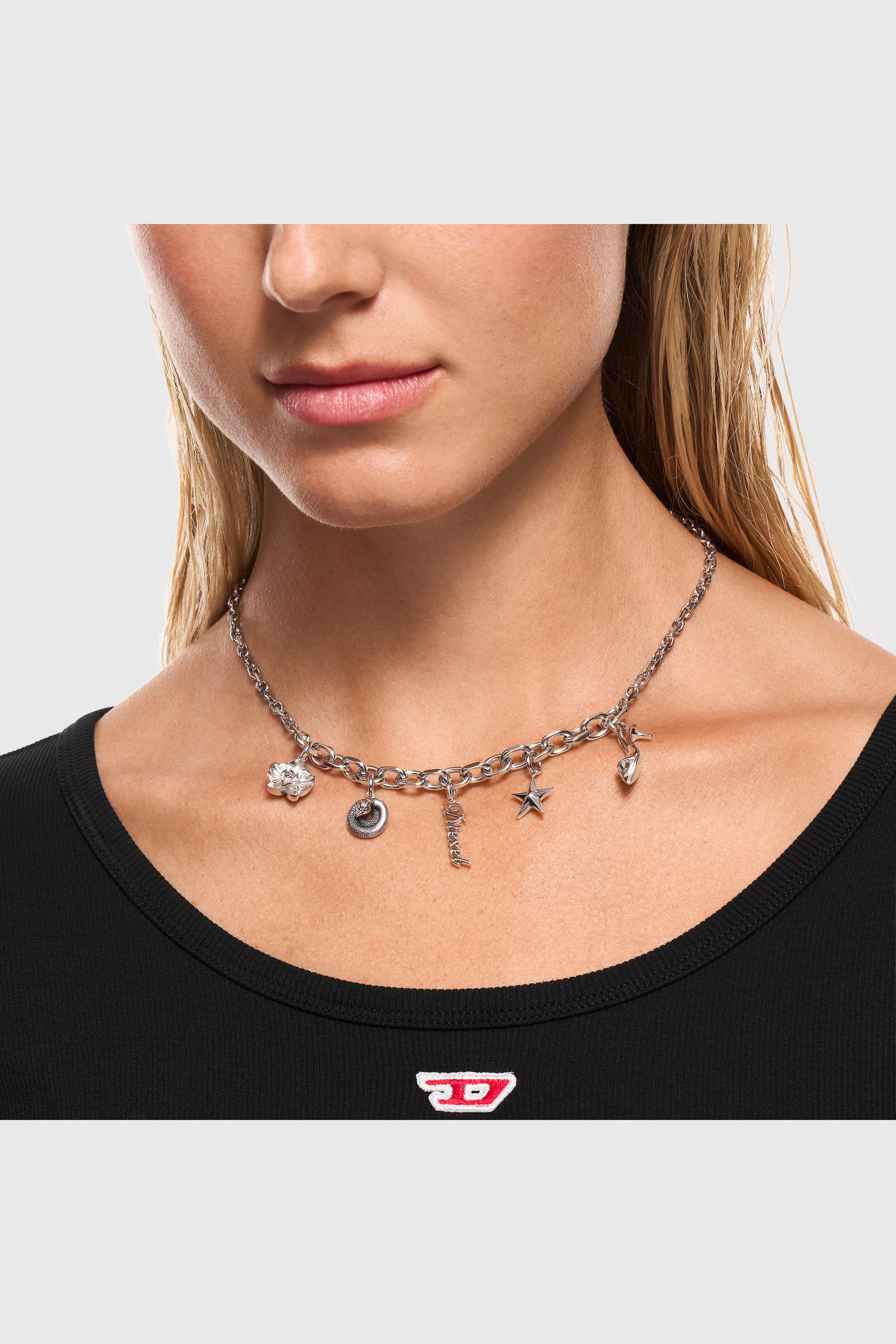 Diesel - DX1745040, Collar con charms de acero inoxidable Unisex in Plateado - 4