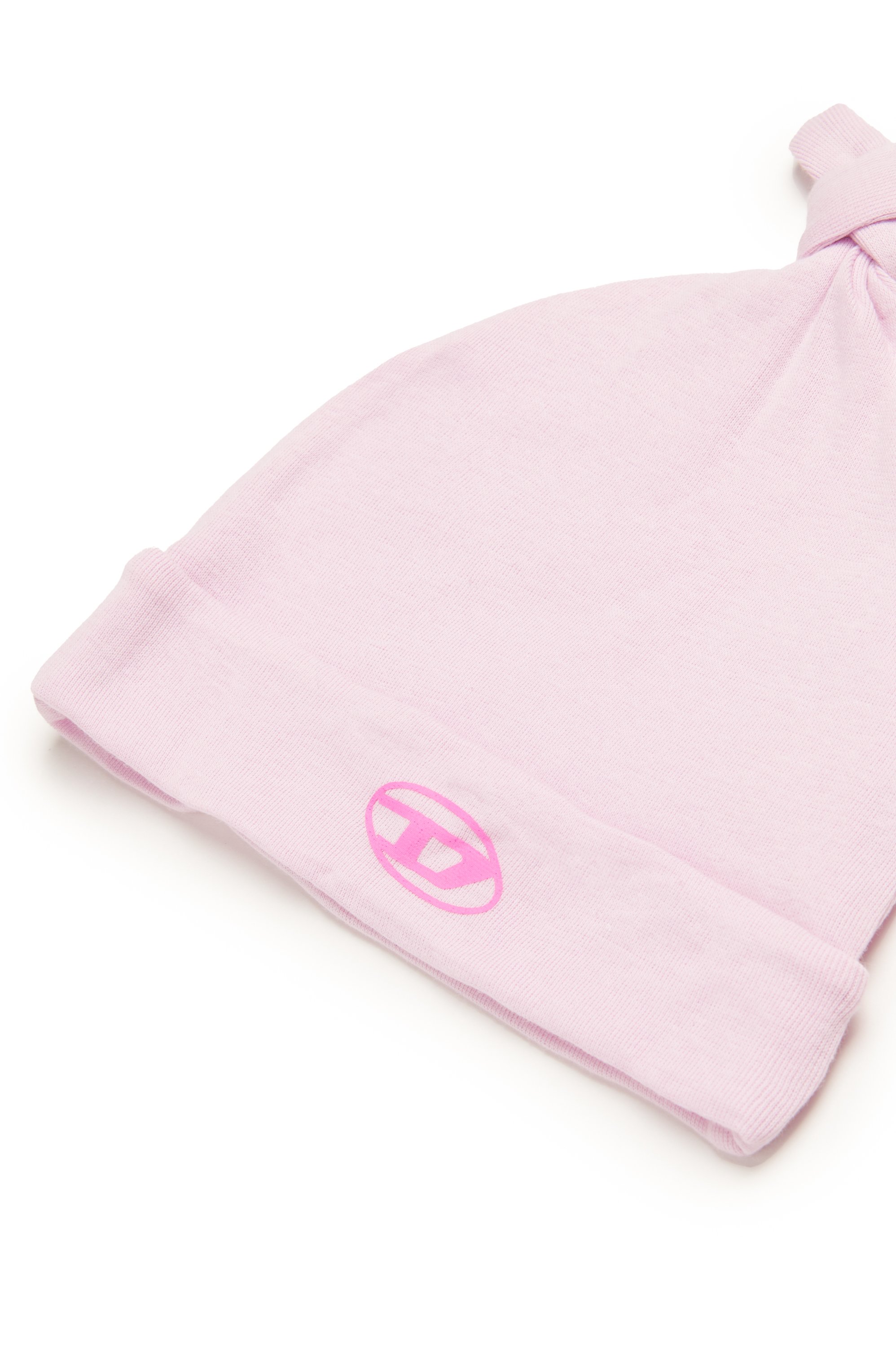 Diesel - FAMOUS-NB, Gorro de bebé anudado con logotipo Oval D Unisex in Rosa - 3