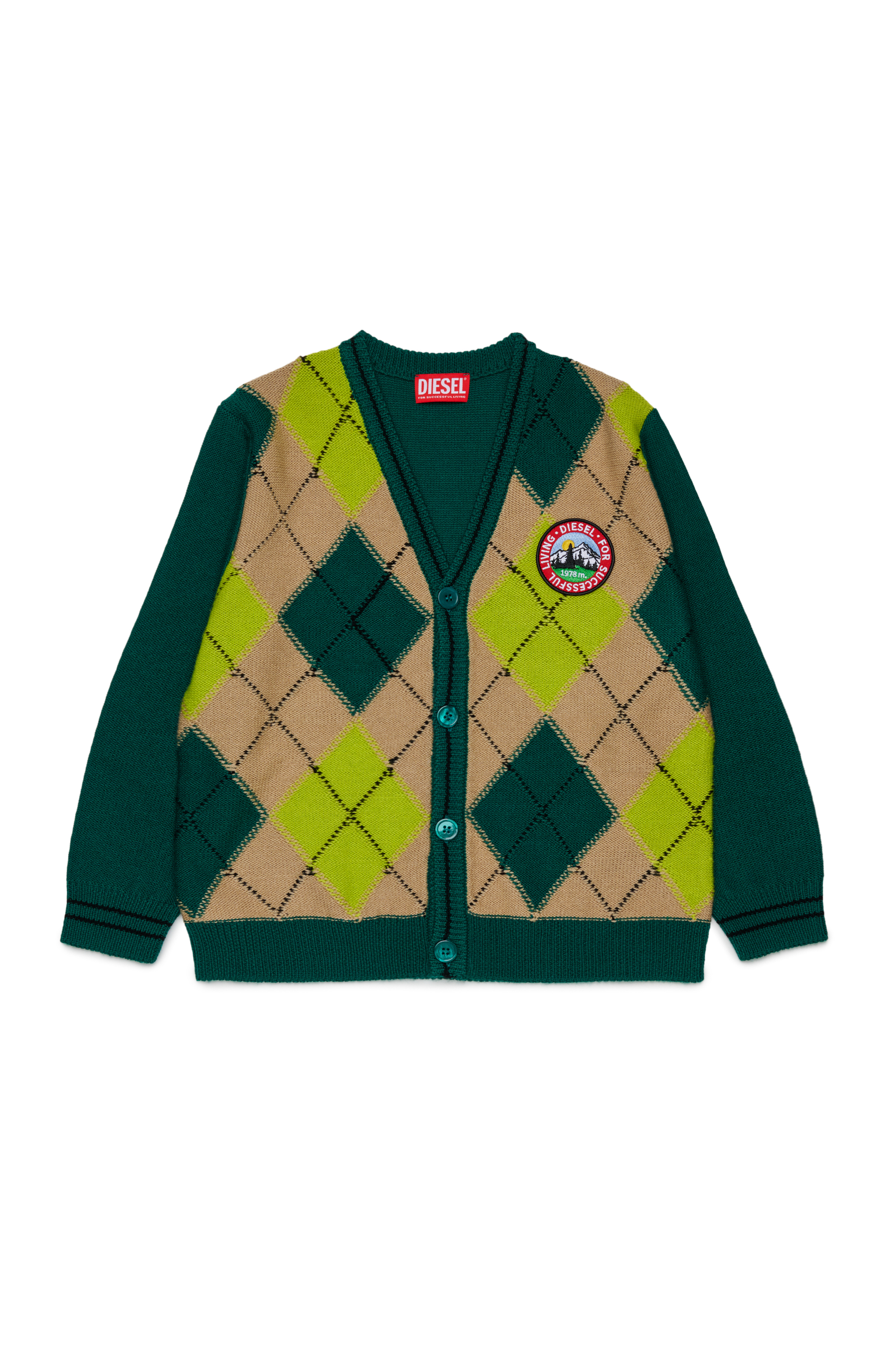 Diesel - KROMYCARDIGAN OVER, C&aacute;rdigan de mezcla de lana con motivo argyle Unisex in Verde - 1
