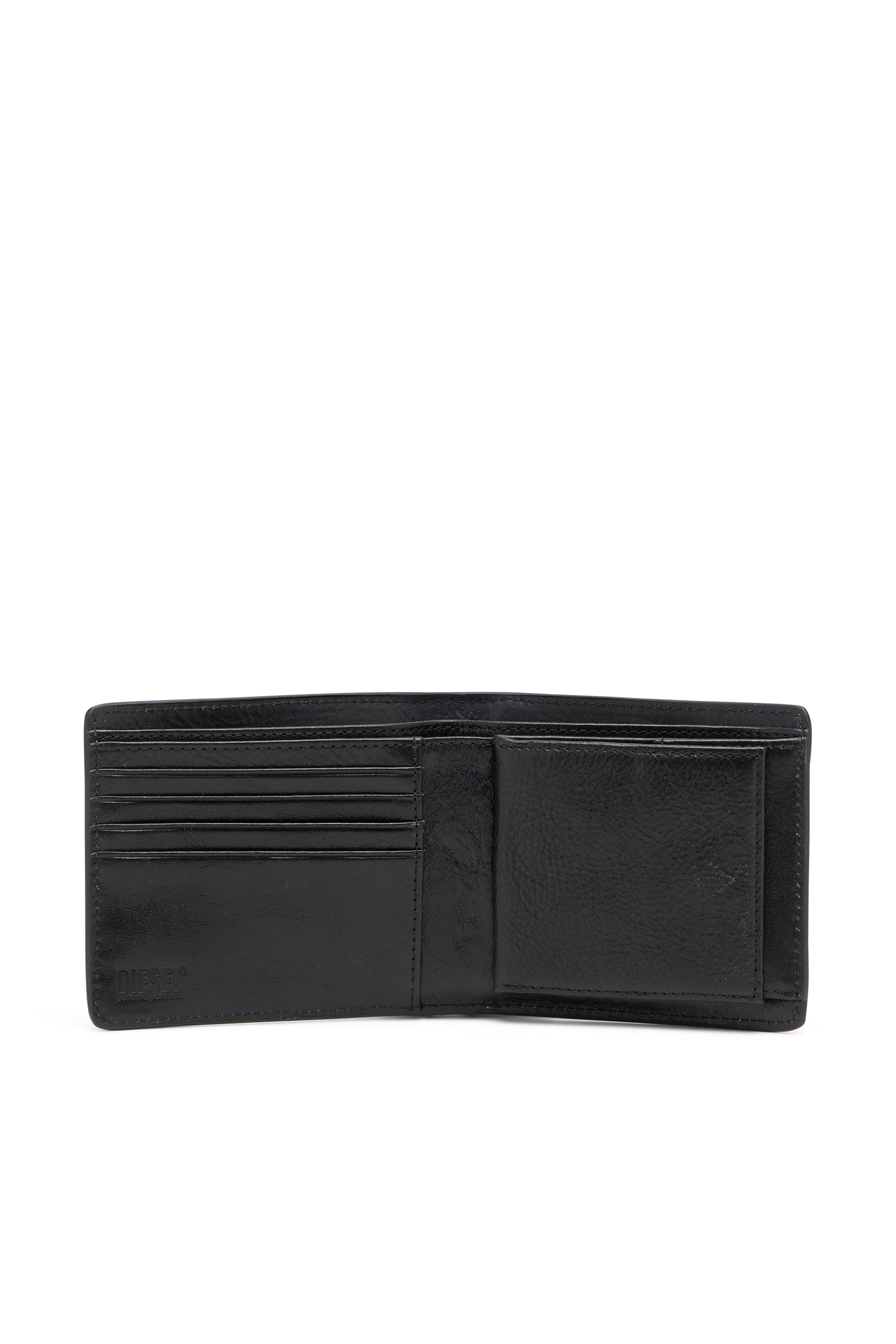 Diesel - FLAG-D BI-FOLD COIN S 3D, Billetera de cuero con logo en relieve. Hombre in Negro - 3