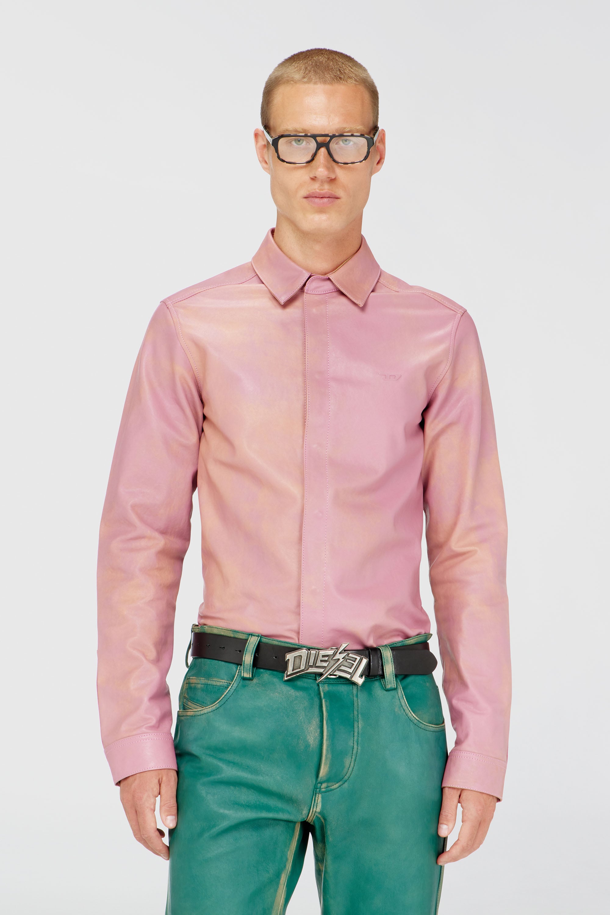 Diesel - S-CIRT, Camisa de piel tratada Hombre in Rosa - 1
