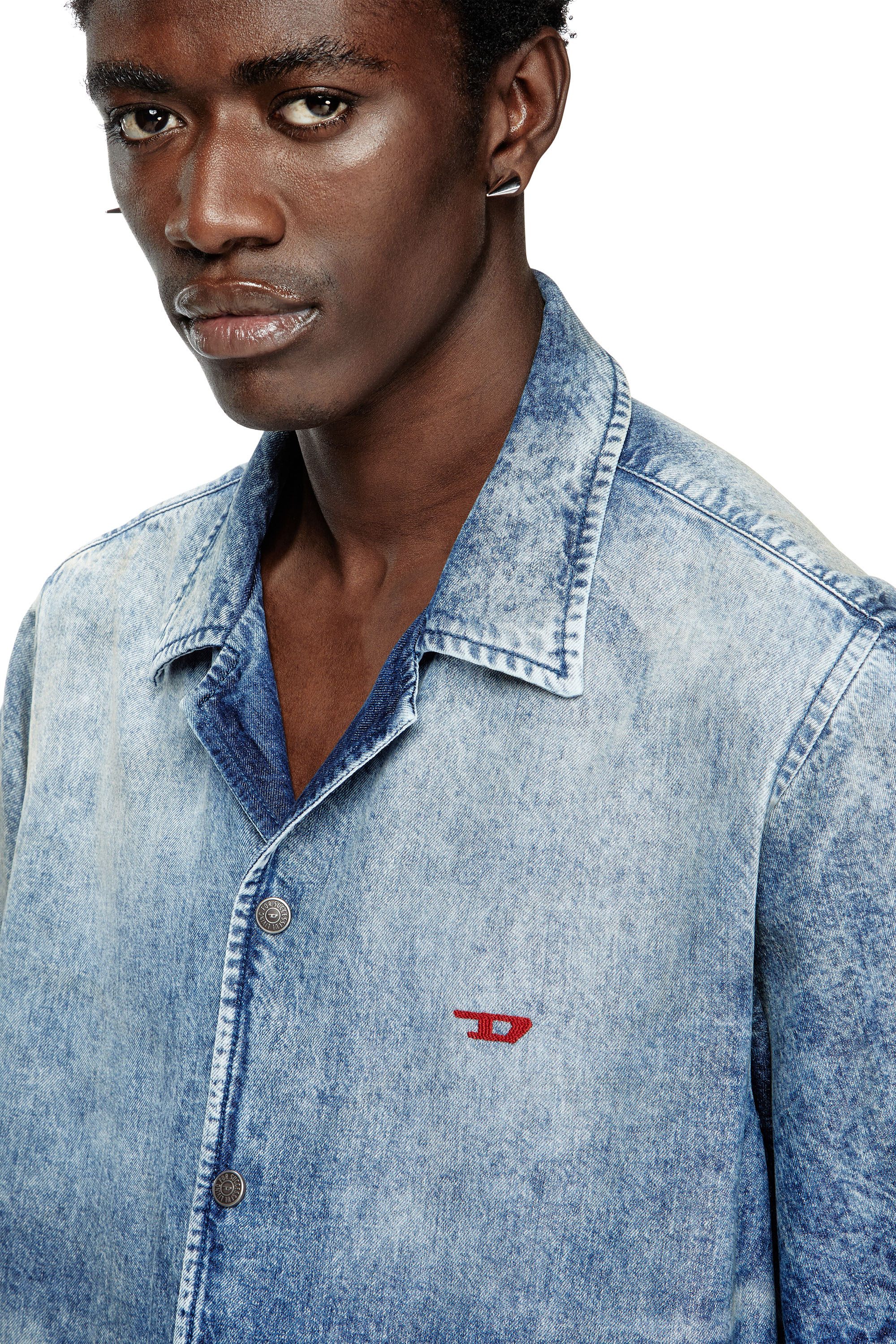 Diesel - D-NABIL-FSG, Camisa de bolos en denim desgastado Hombre in Azul marino - 5