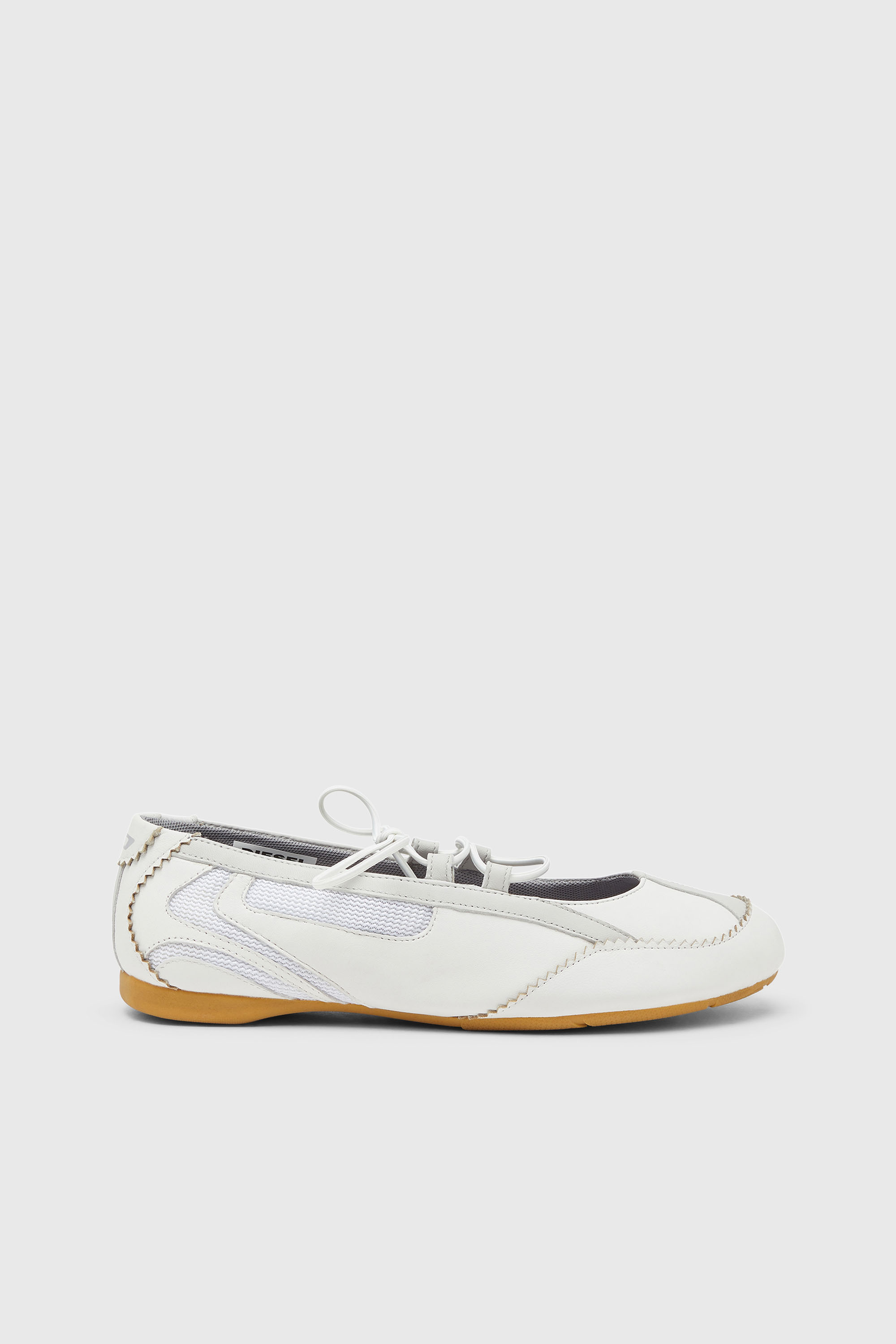 Diesel - D-MILE BALLERINA LACE UP W, D-Mile-Bailarinas con cordones de cuero y malla Mujer in Blanco - 1