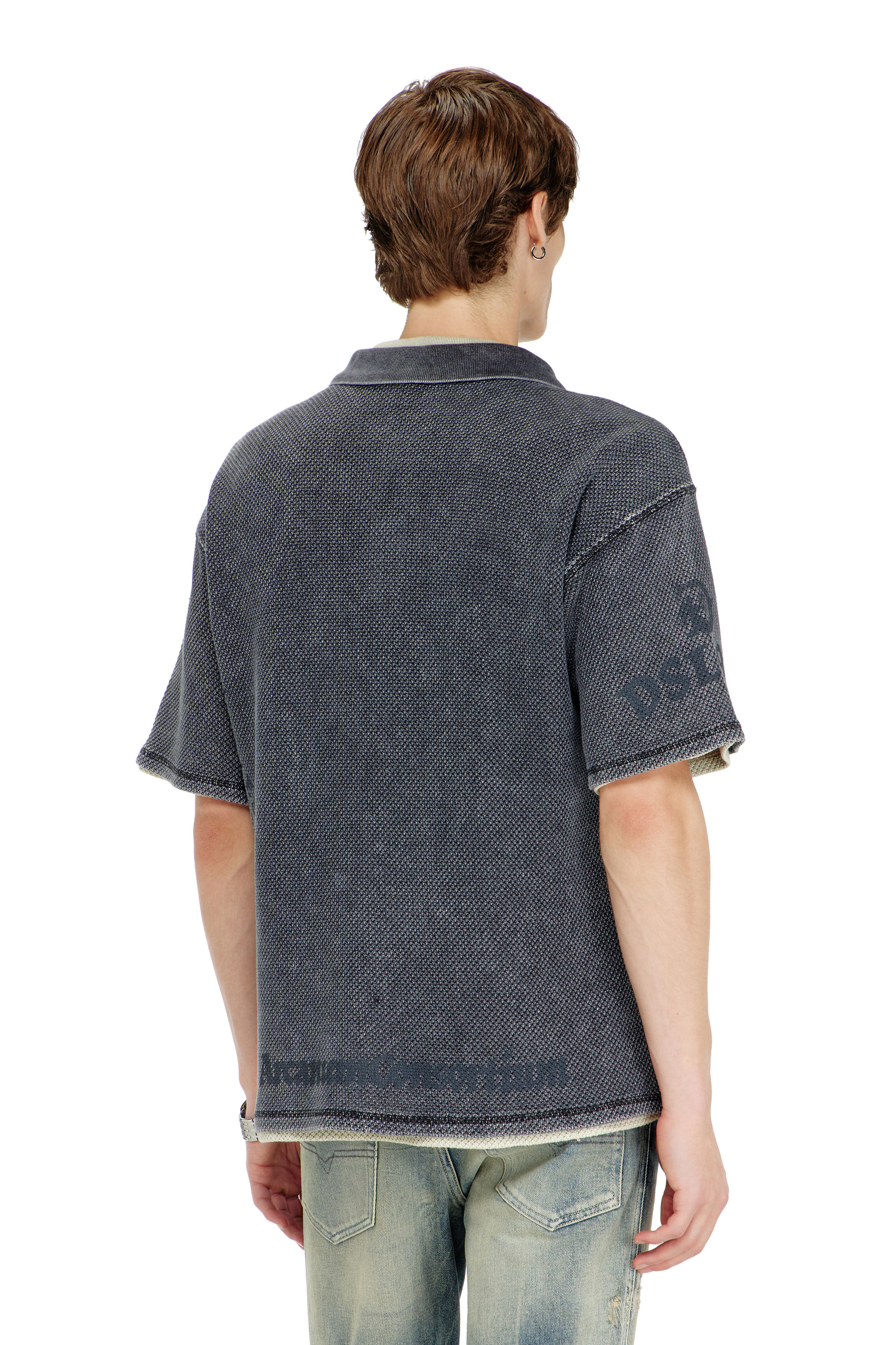 Diesel - T-ERRY-ZIP, Polo de jacquard mesh con estampado Phoenix Hombre in Gris - 4