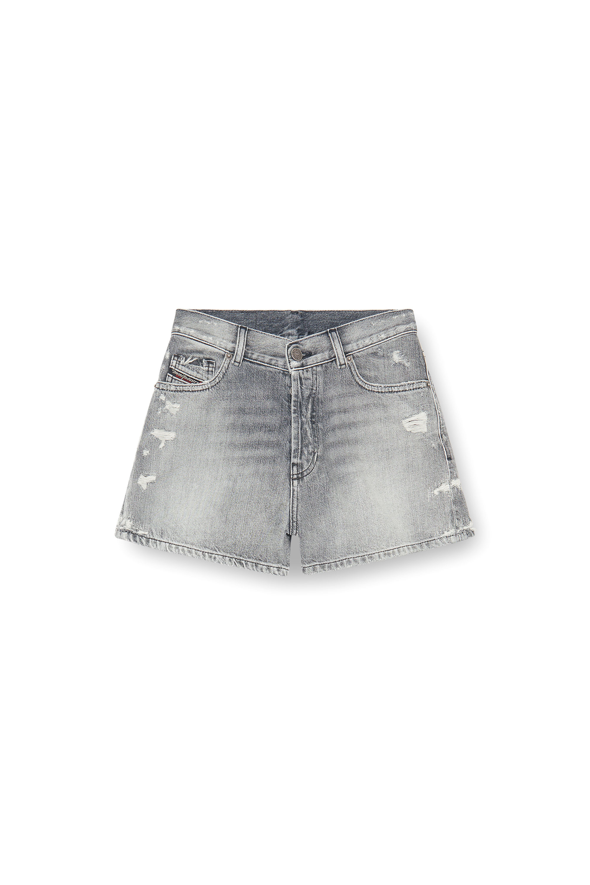 Diesel - DE-HELIOS, Pantalones cortos vaqueros con bajos deshilachados Mujer in Gris - 4