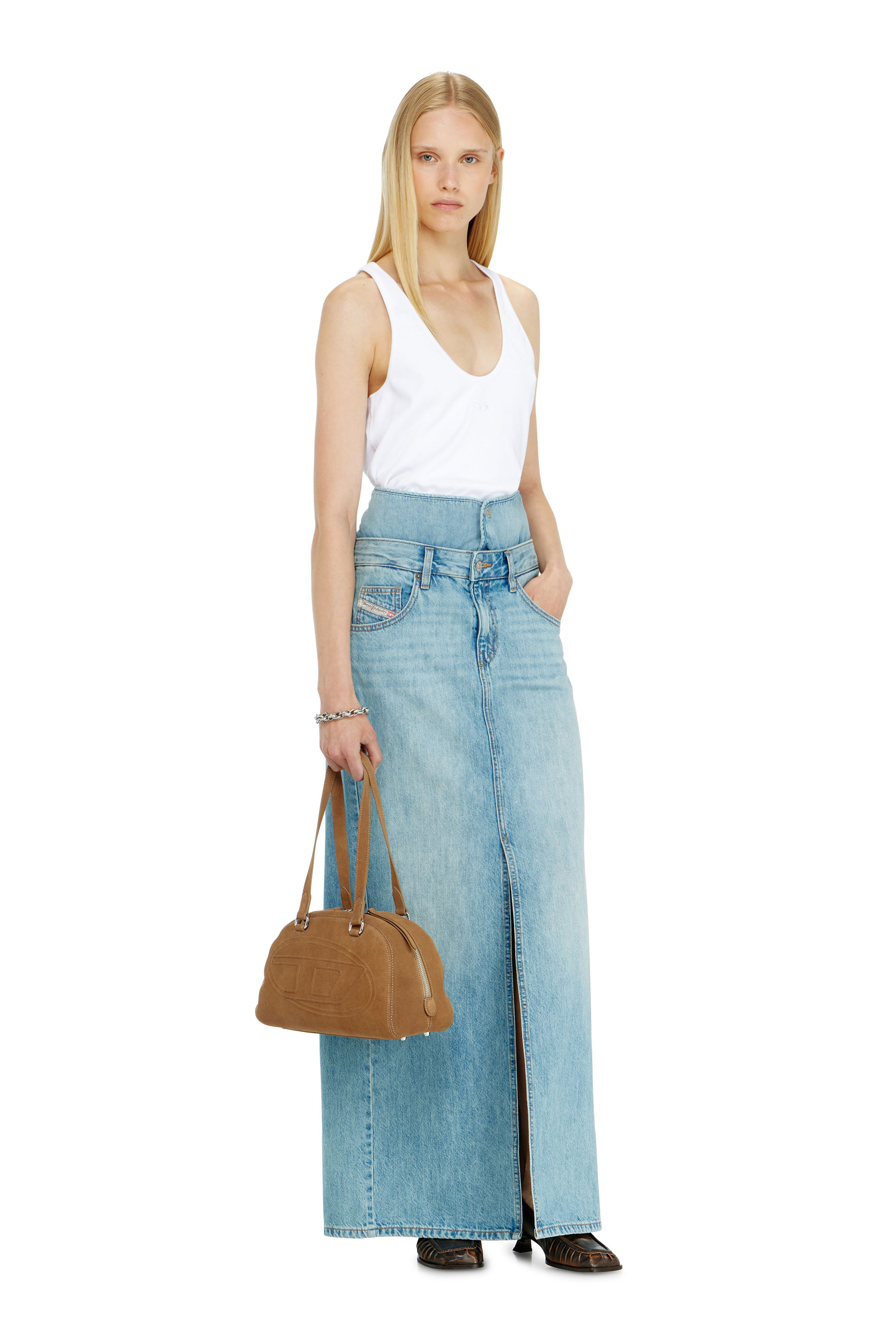 Diesel - DE-SPIVEY, Jean-illusion falda vaquera maxi con aberturas Mujer in Azul marino - 1