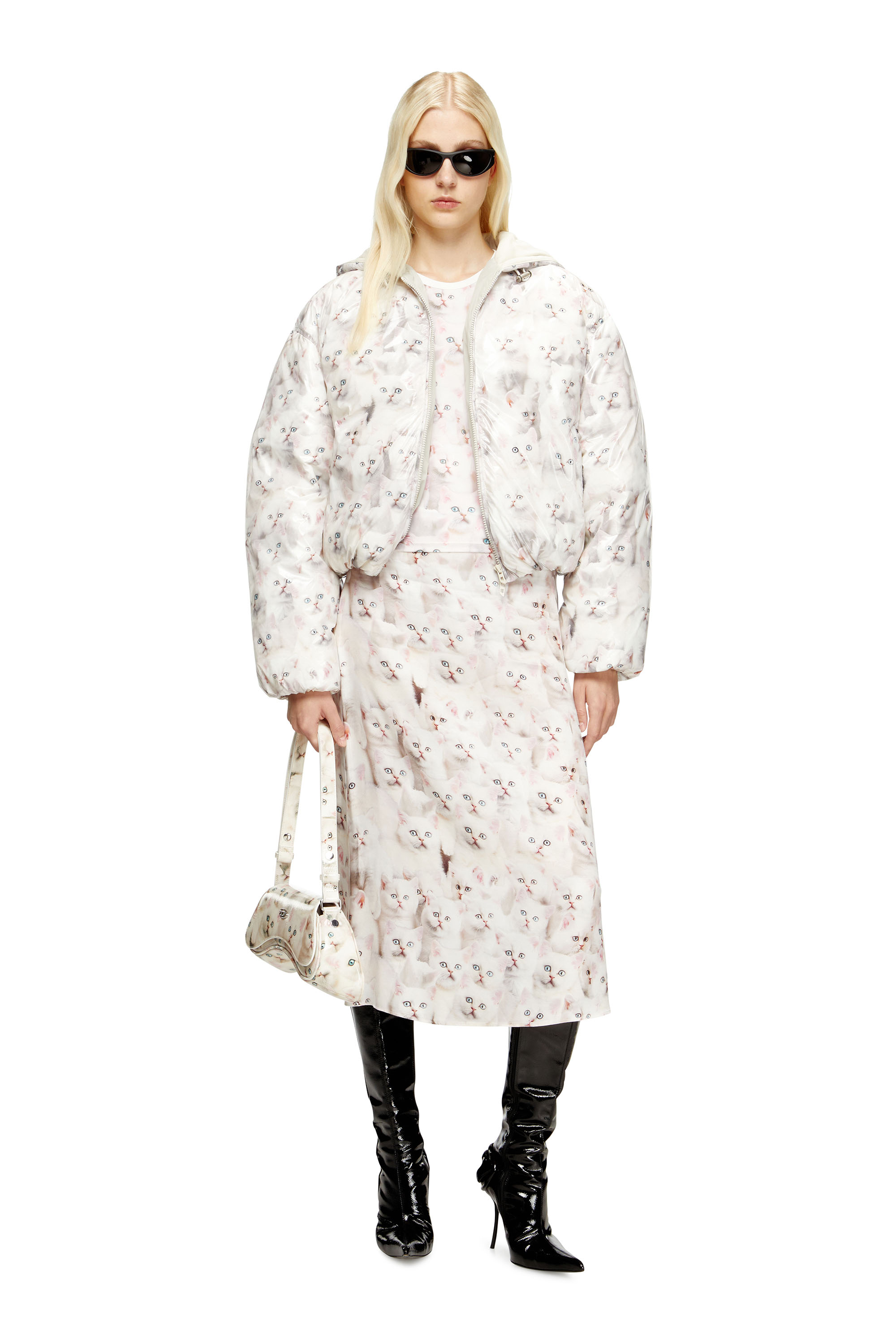 Diesel - W-INNER-R1, Chaqueta acolchada con estampado de gatos Mujer in Blanco - 2