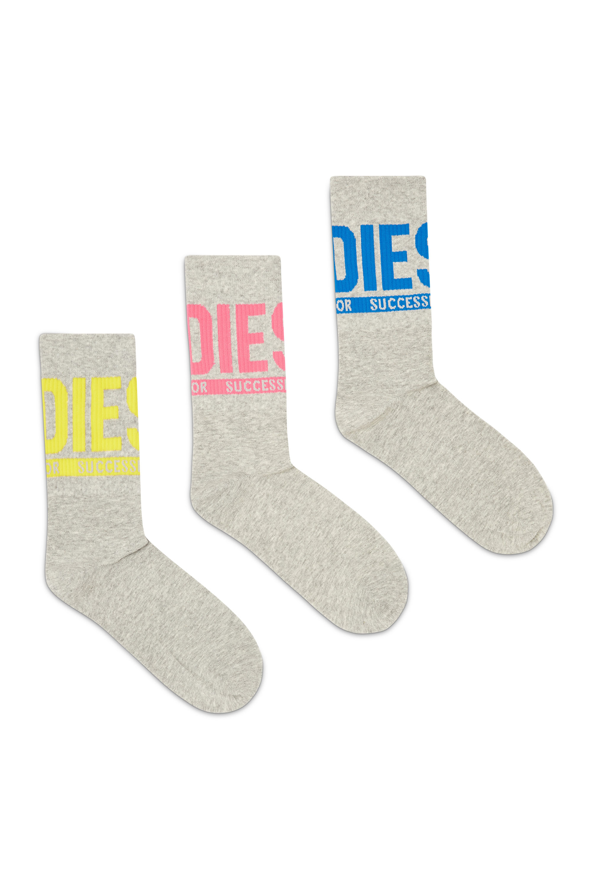 Diesel - SKM-RAY-THREEPACK, Paquete de tres calcetines con logotipo en el pu&ntilde;o Hombre in Gris - 1
