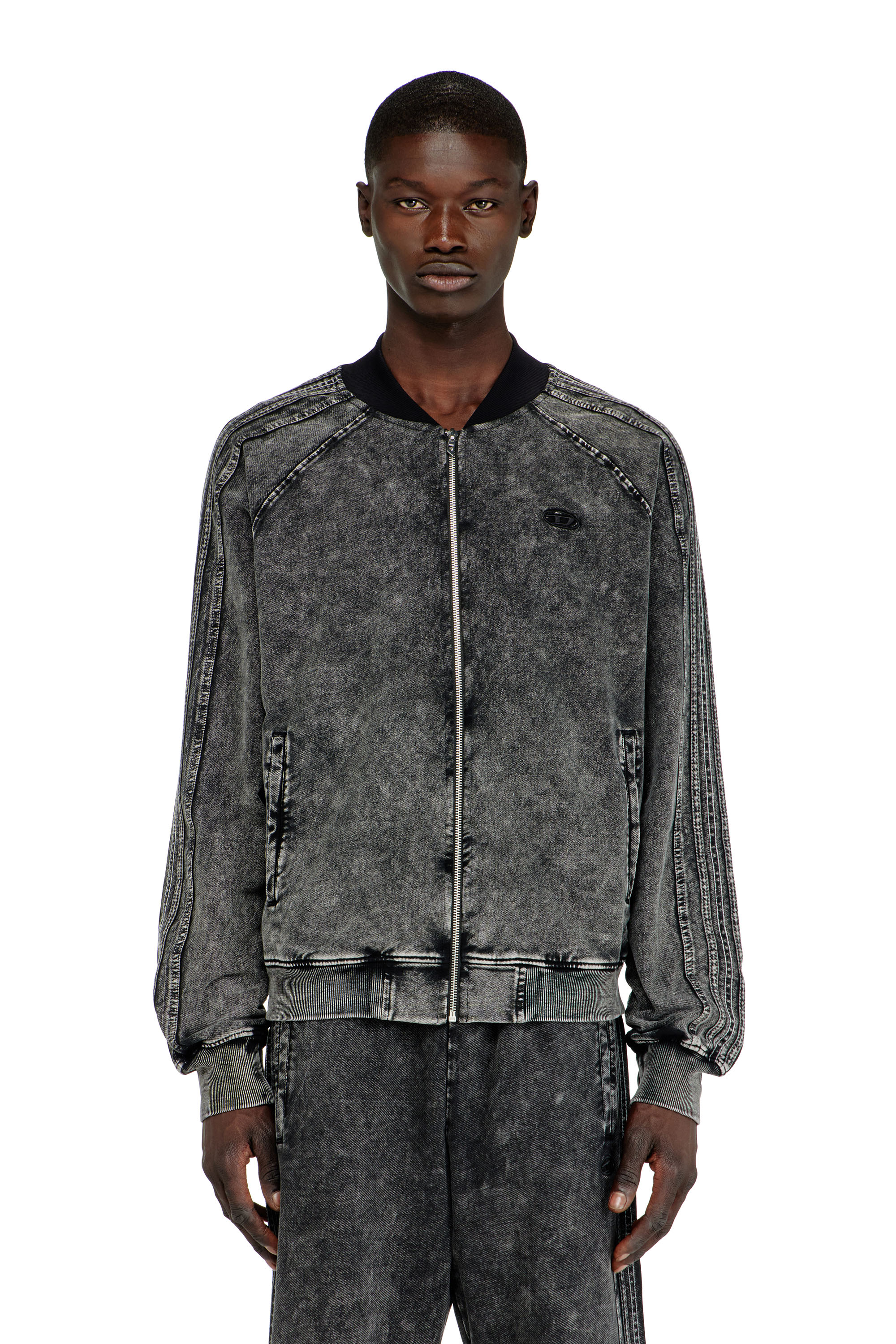 Diesel - S-ALT, Sudadera con cremallera y bandas en las mangas Hombre in Negro - 2