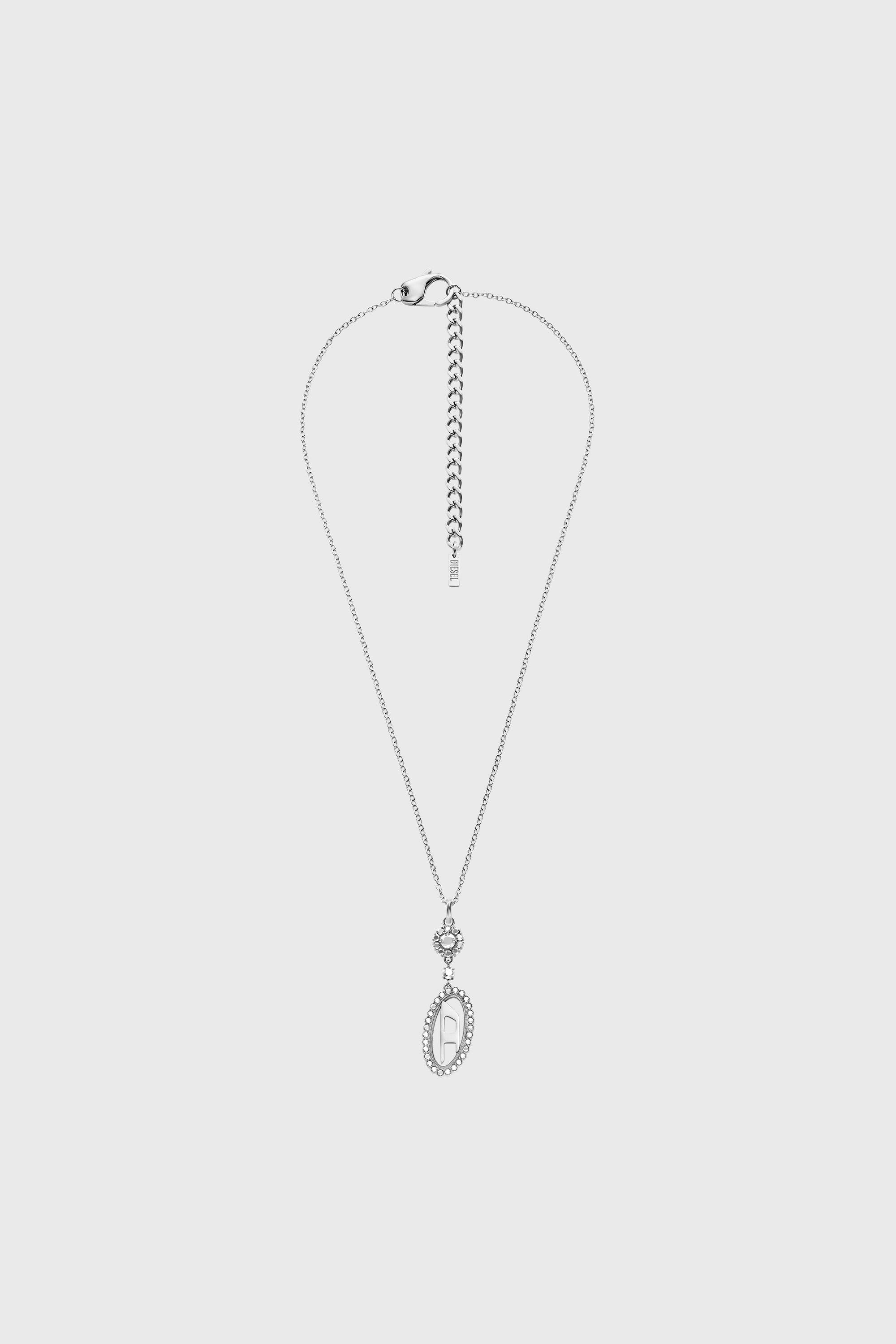 Diesel - DX1750040, Collar de acero inoxidable con colgante pav&eacute; Unisex in Plateado - 1