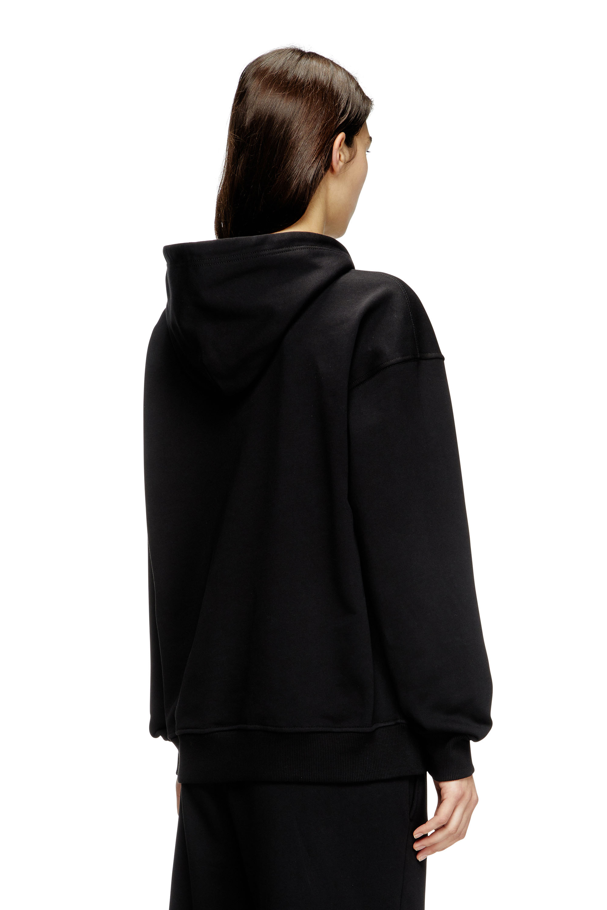 Diesel - F-BUXT-HOOD-OD, Sudadera con capucha con logotipo Oval D de efecto metálico Mujer in Negro - 4