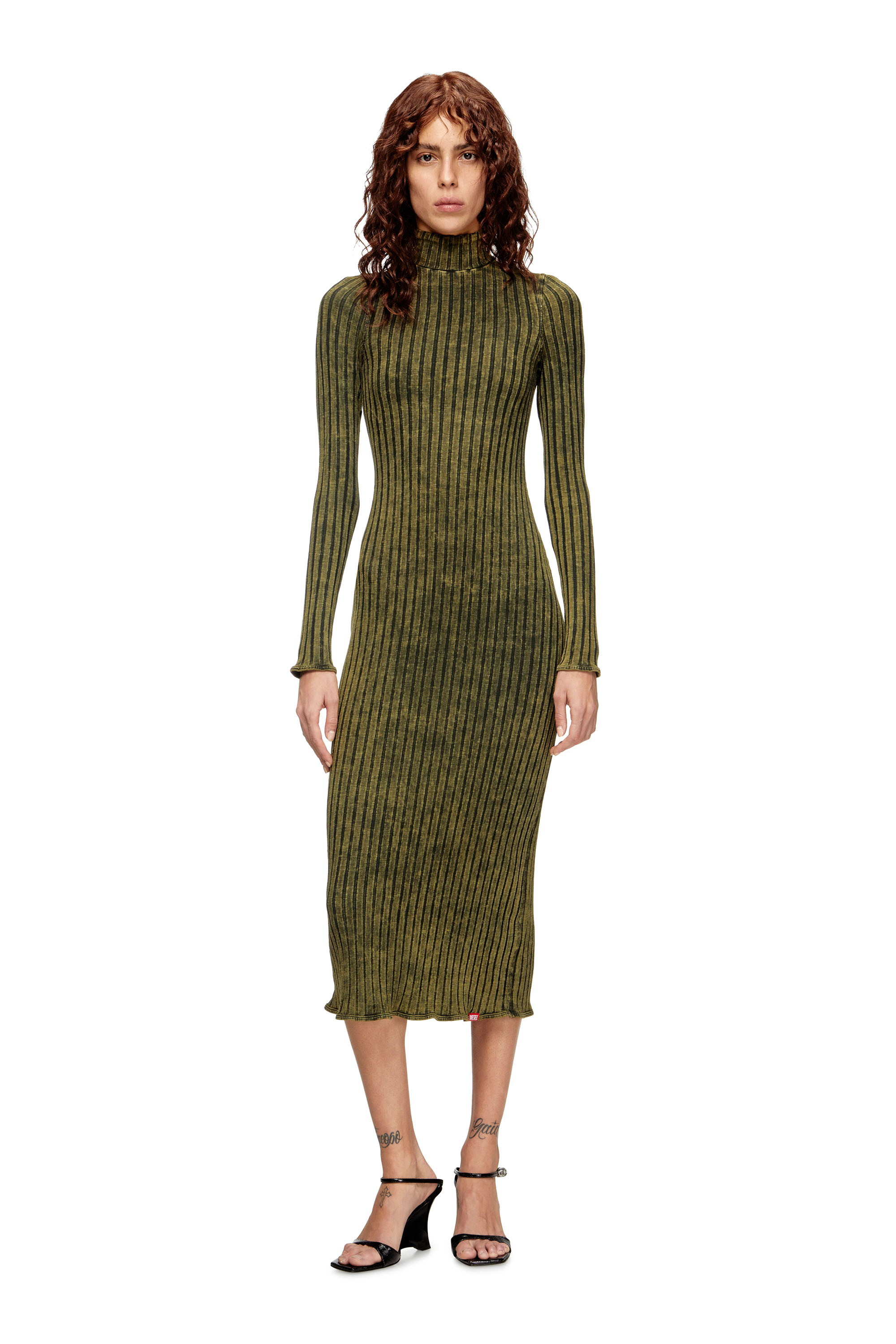 Diesel - D-WAVYA, Vestido midi en jersey de canalé ancho tratado Mujer in Verde - 2