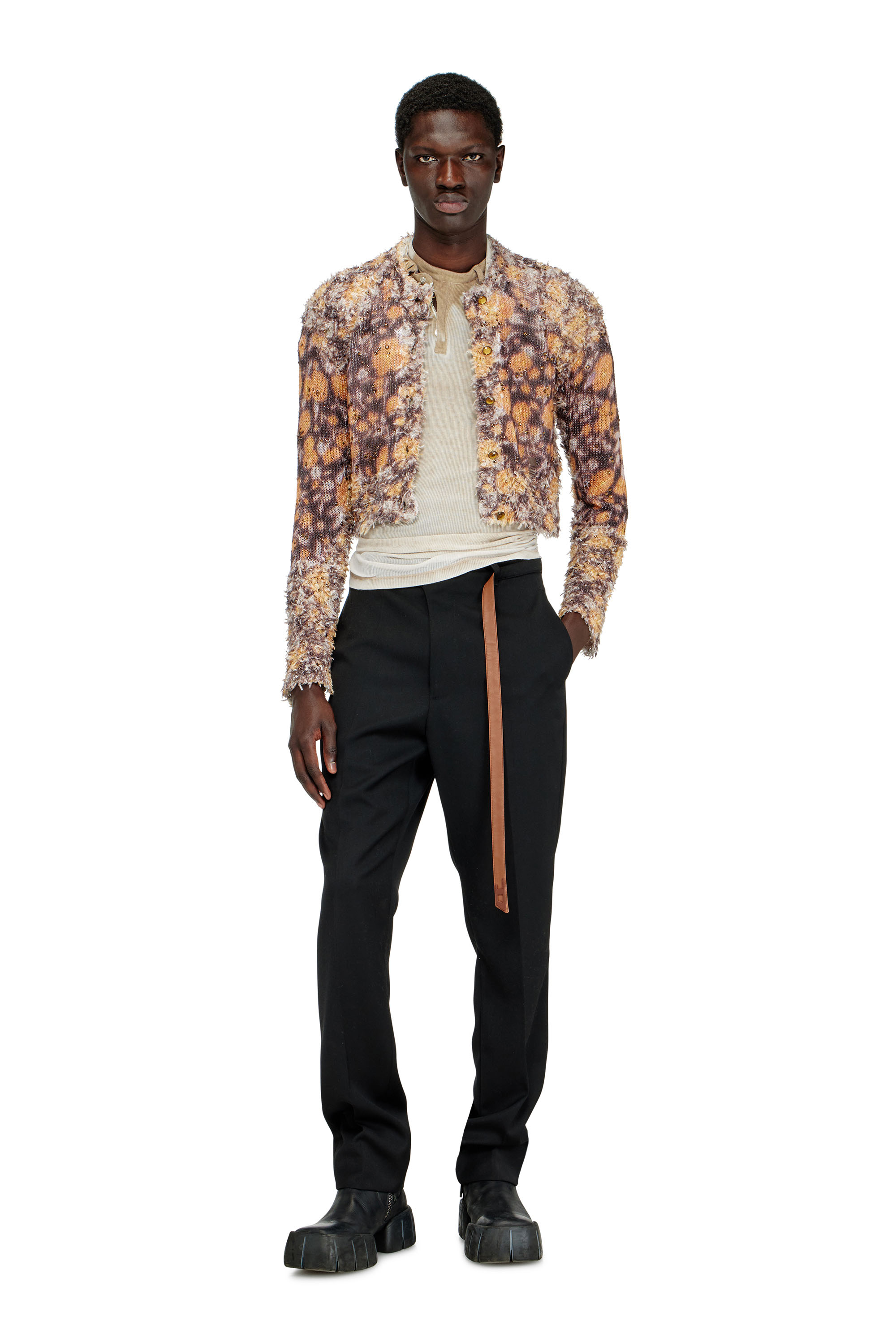 Diesel - M-LINNEA, C&aacute;rdigan corto estampado con cristales Mujer in Marr&oacute;n - 4