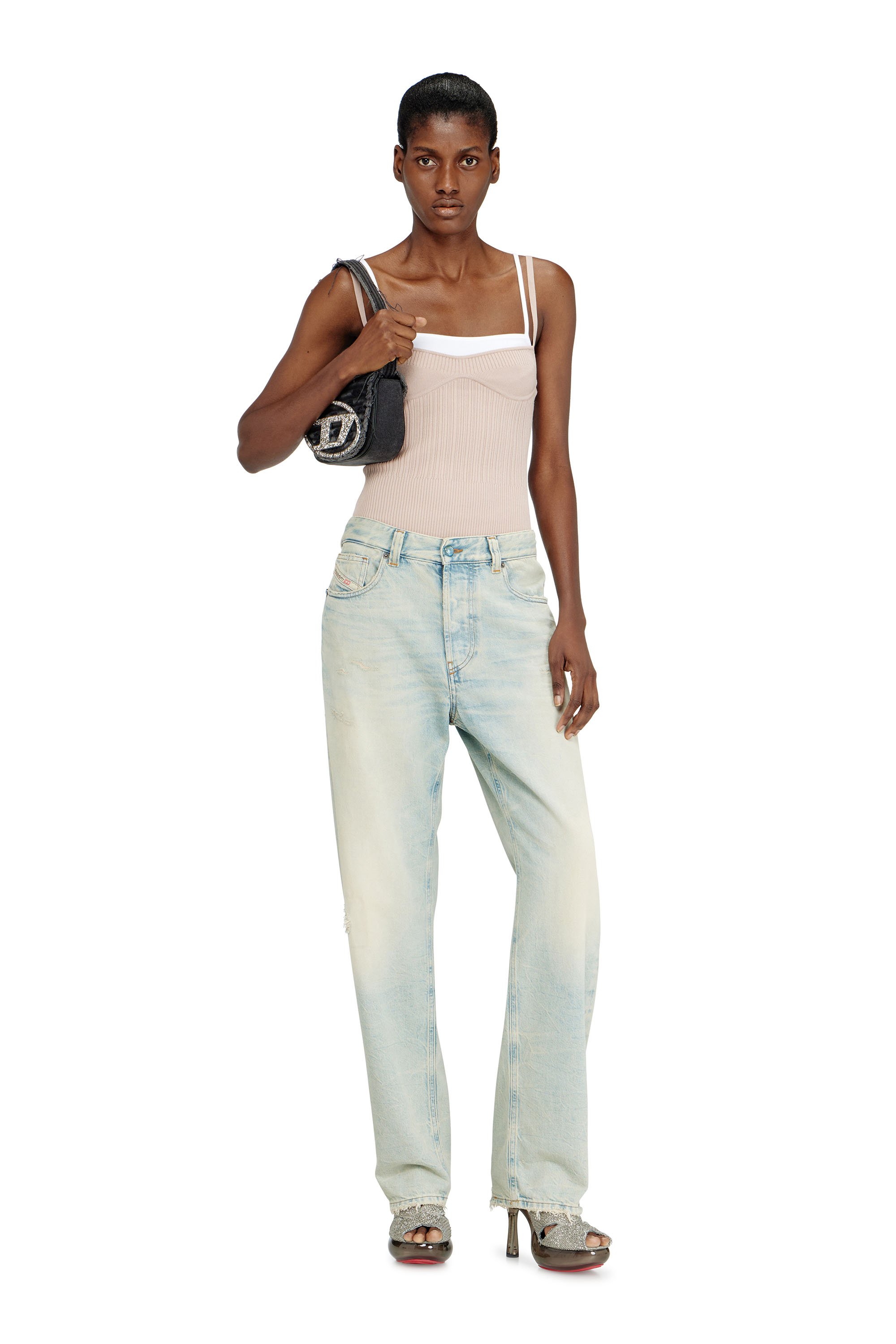 Diesel - 1DR, 1DR-Bolso de hombro ic&oacute;nico de lona y cuero Mujer in Negro - 2