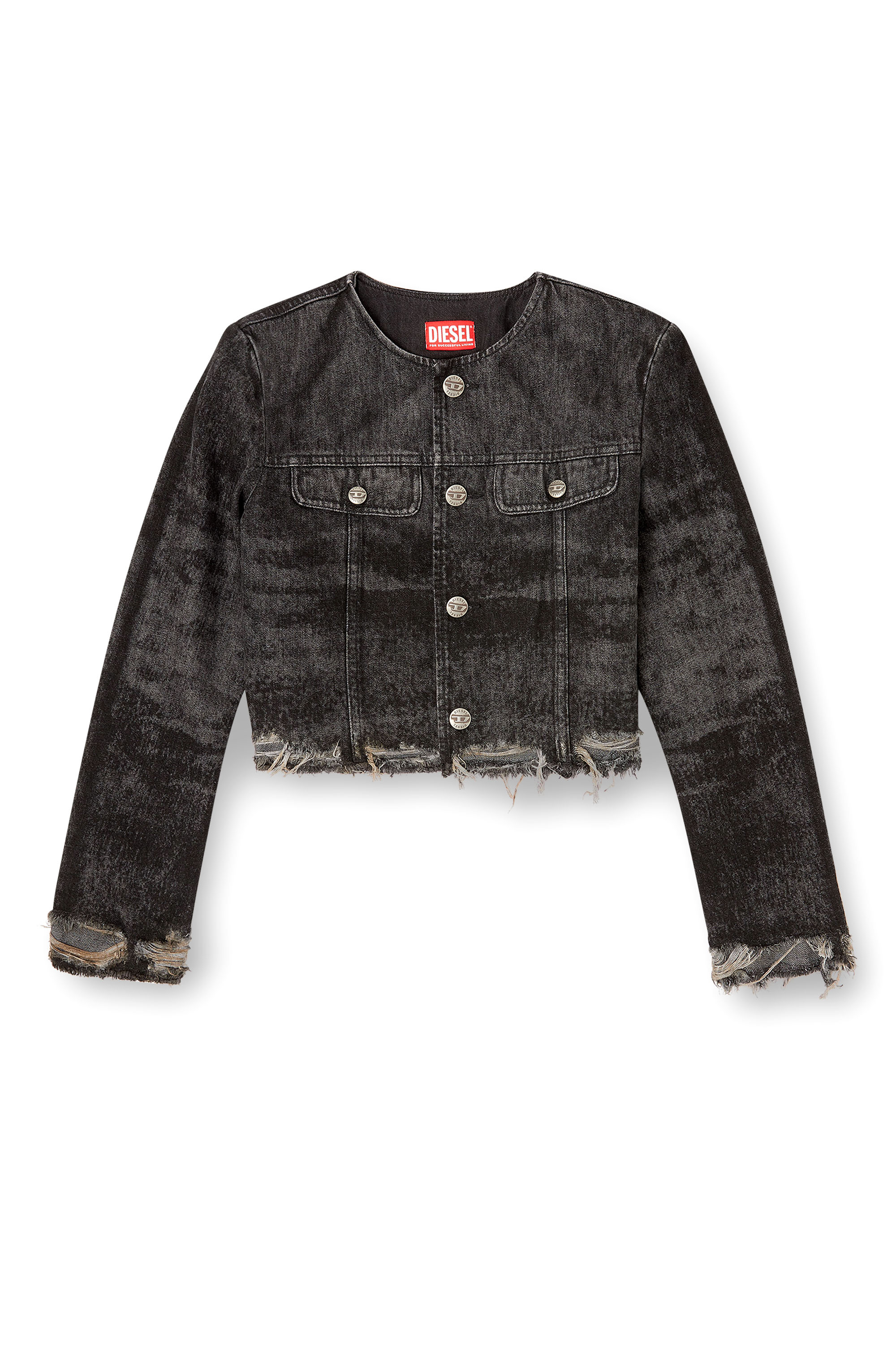 Diesel - DE-GRAFFY-FSH, Chaqueta de denim de algodón y cáñamo grabado con láser Mujer in Negro - 3