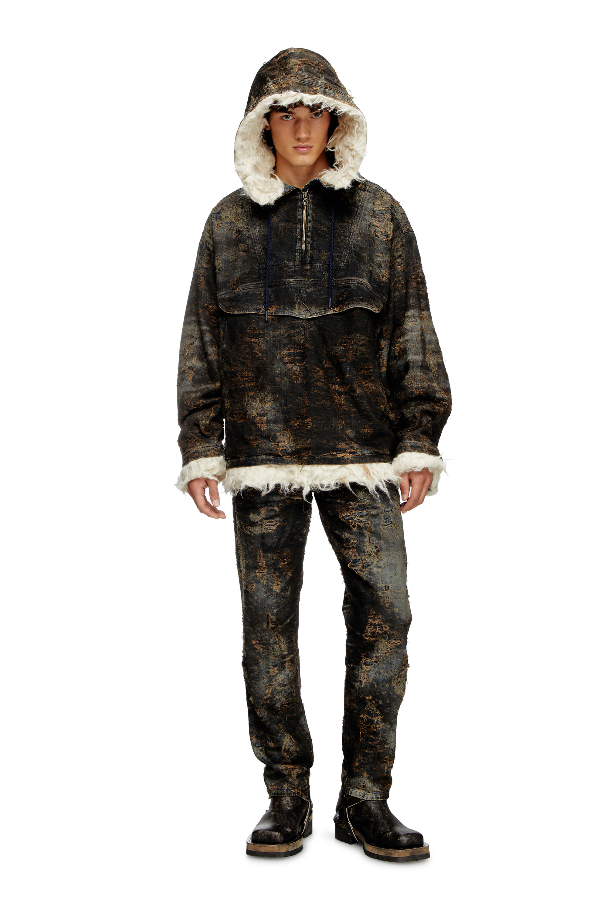 Diesel - D-ARAK-FSF, Unisex's Anorak in coated jacquard denim in Black/Brown - 4