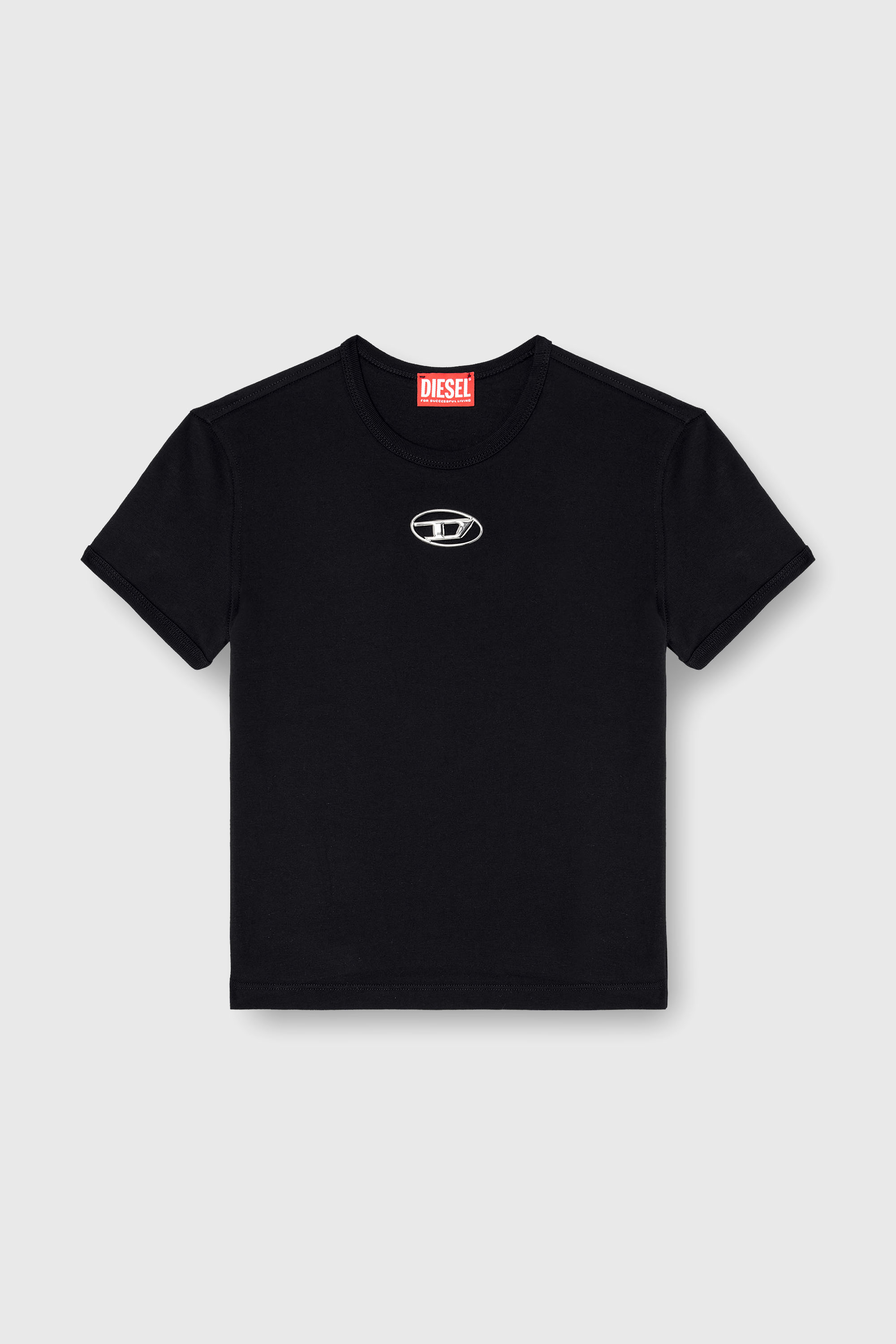 Diesel - T-UNCUTIE-LONG-OD-Q1, Camiseta de fit entallado con logotipo Oval D recortado Mujer in Negro - 2