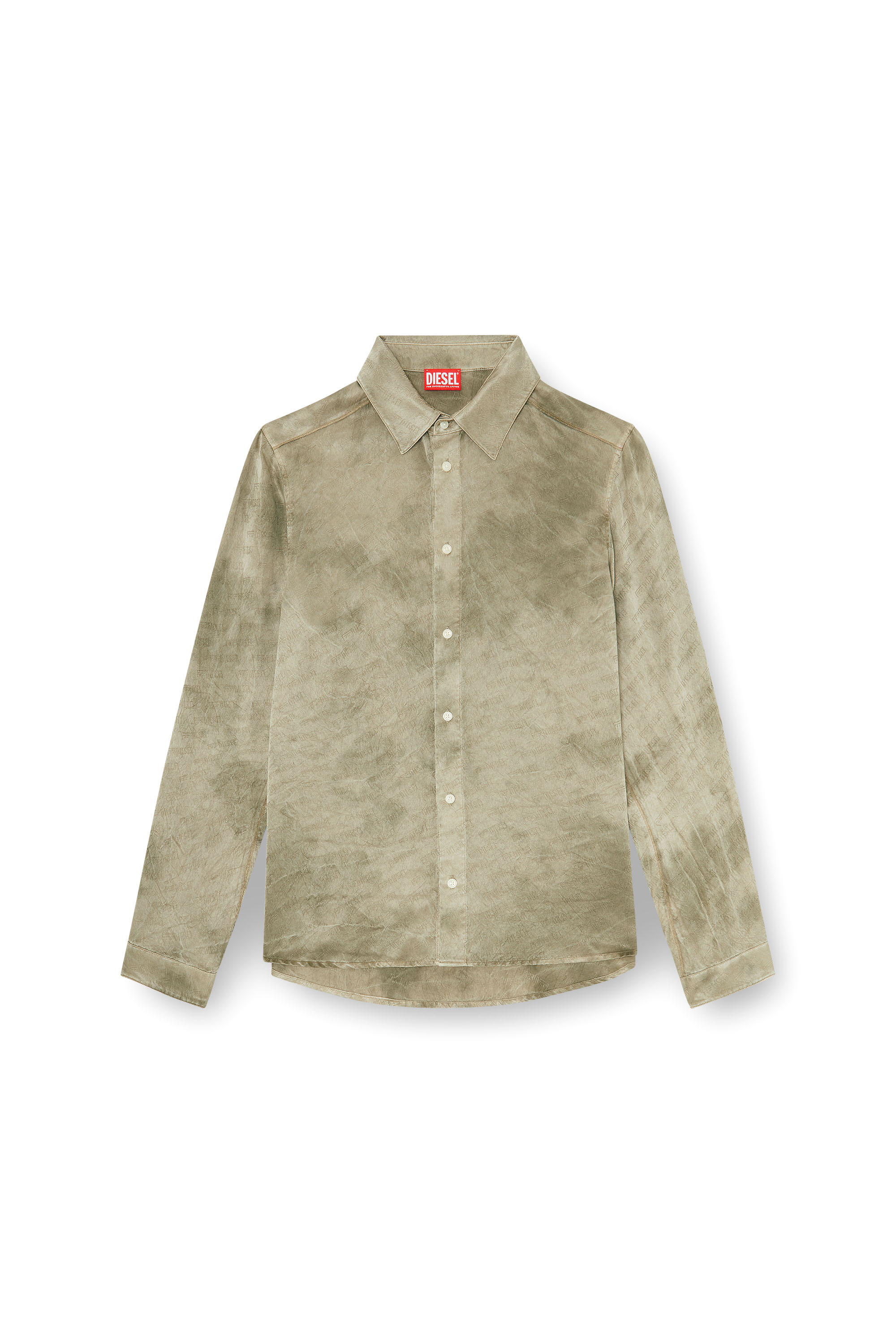 Diesel - S-KISSY-HNBW, Shirt en sat&eacute;n arrugado jacquard con logo Hombre in Marr&oacute;n - 3