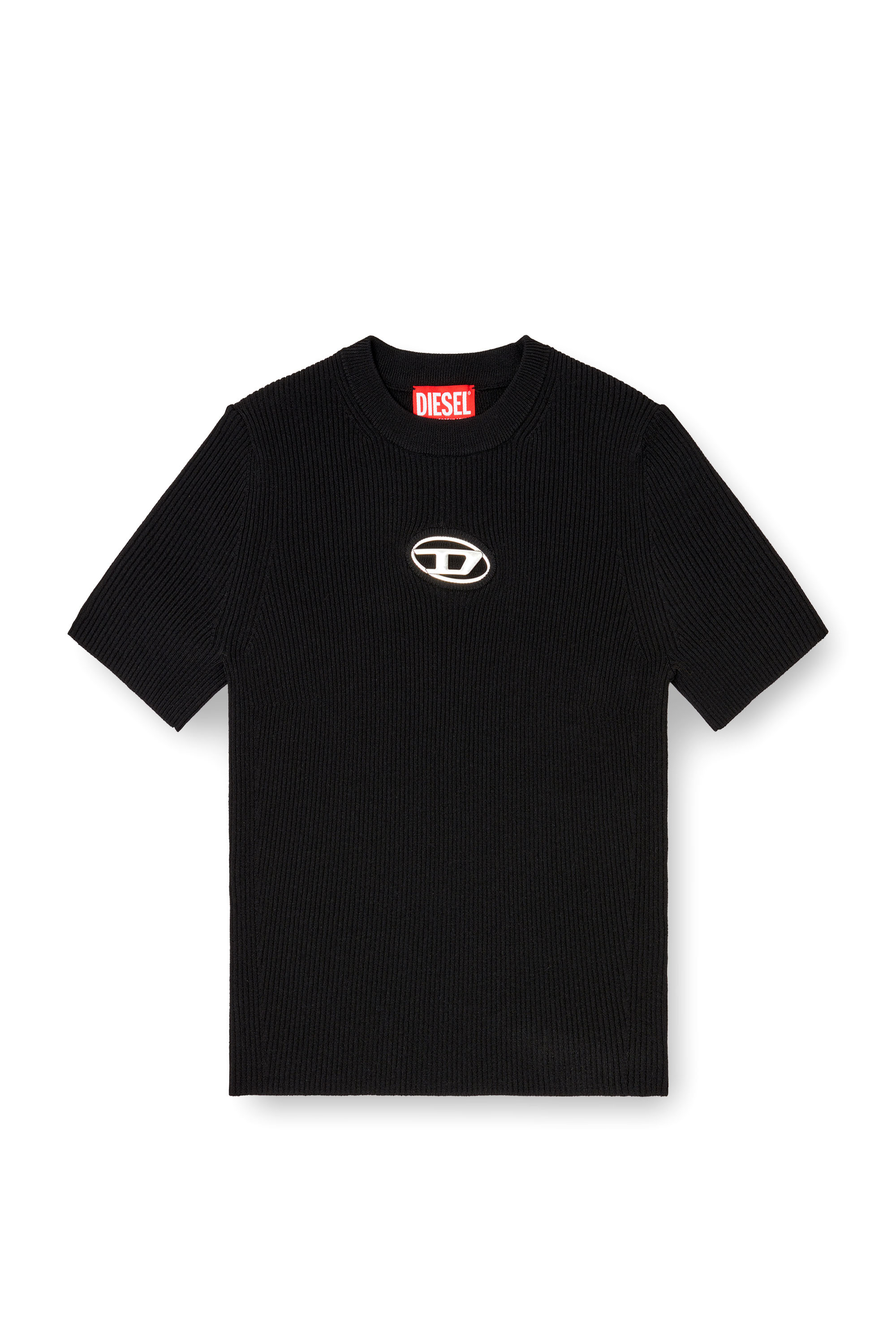 Diesel - M-VALARI-SS, Jersey de manga corta con Oval D de metal Mujer in Negro - 3