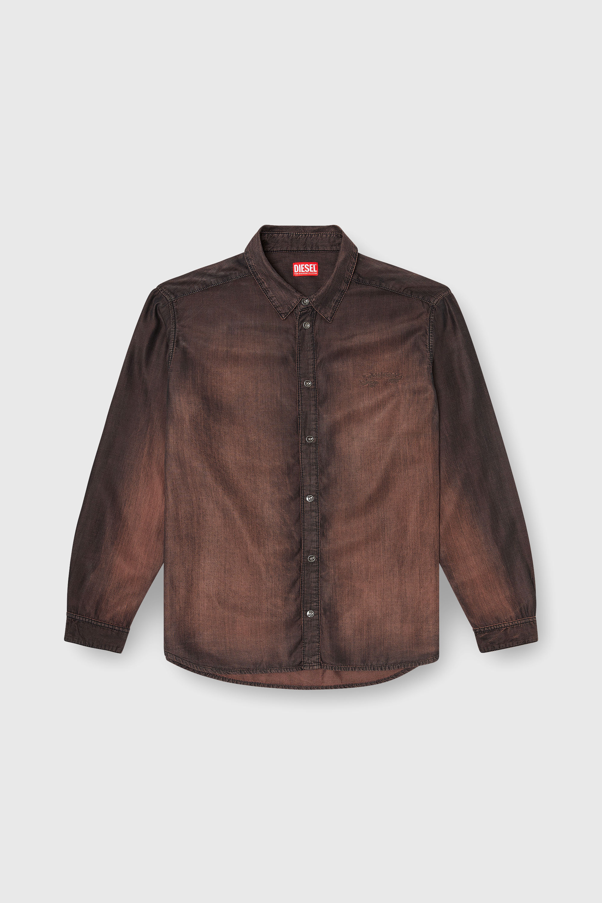 Diesel - D-SIMPLY-S16, Camisa de denim fluido con lavado oscuro Hombre in Marr&oacute;n - 2